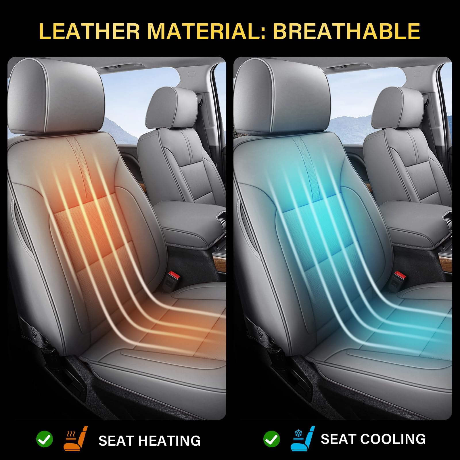 Coverado Chevy Silverado Seat Covers, Faux Leather Seat Covers Fit for Chevy Silverado GMC Sierra 2007-2025 1500, 2015-2025 2500HD 3500HD Crew Double Extended Cab (Front, Black)