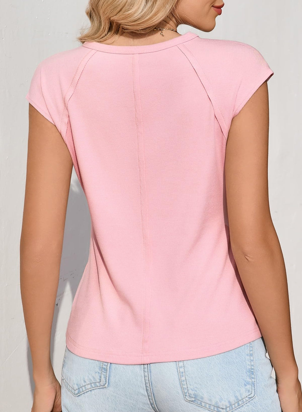 Sidefeel Womens Tops Casual Crewneck Cap Sleeve Tops Ribbed Raw Hem Summer T Shirts Slim Fit Basic Tees Blouses