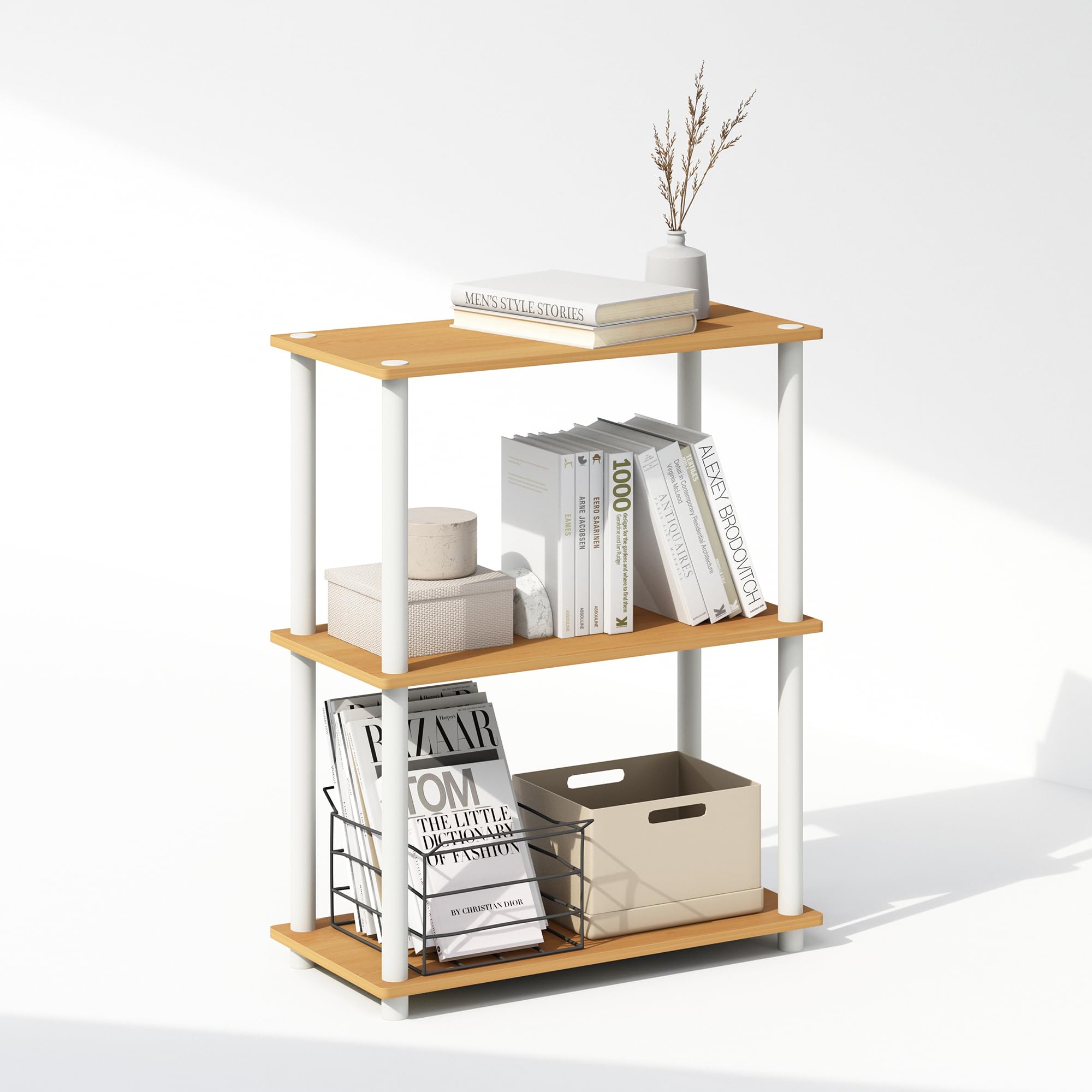 Furinno Turn-N-Tube Book Shelf, 4-Tier Bookshelf, Bookcase with Multipurpose Compact Display Rack, 11.6 x 23.6 x 43.2, for Living Room, Bedroom, Home Office, Americano/Black