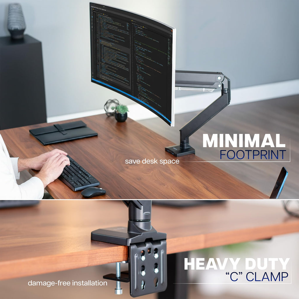 VIVO Premium Aluminum Tall Extended Monitor Arm for Ultrawide Monitors up to 49 inches and 33 lbs, Single Desk Mount Stand, Pneumatic Height Adjusting, Max VESA 100x100, Black, STAND-V101GT