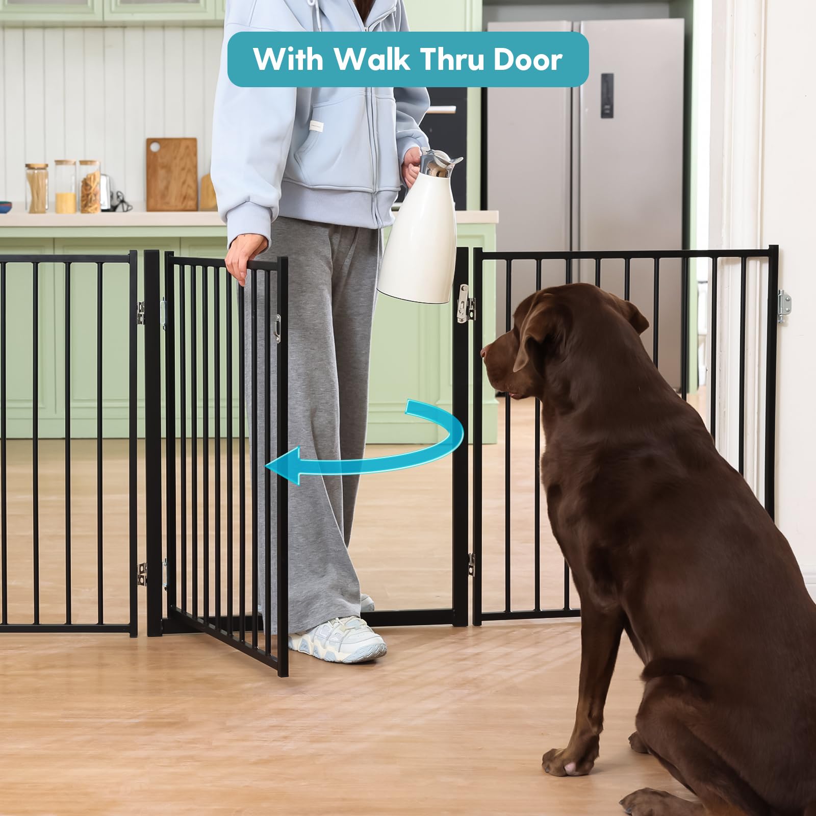 No Pawblems Free Standing Dog Gate, 30" Tall Foldable Dog Fence for Indoor, Up to 52 Inch Extra Wide Puppy Gate Extension for Stairs, Hallways, Doorways, Deck, Yard (White, 2 Panels)