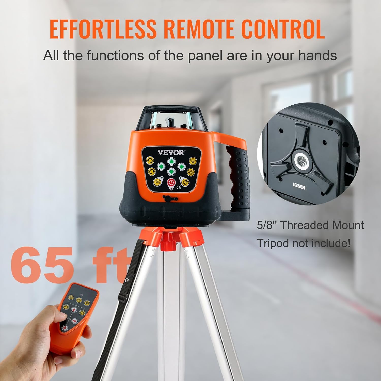 VEVOR Green Rotary Laser Level 2000ft, 360 Degree Self Leveling Laser Level Kit,with Surveying Tripod & 5m Staff, IP66 Waterproof Remote Control, 5 Rotation Speeds (Ship in Three Packages)