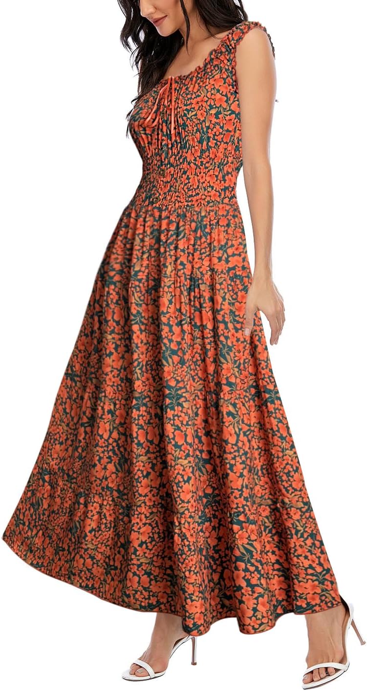 OSTOO Women's 2026 Summer Boho Floral Print Tiered Casual Flowy Long Maxi Dress