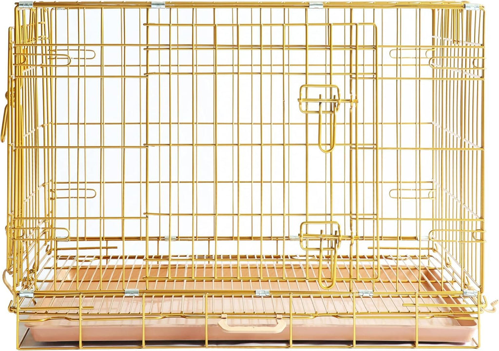 HOMEY PET 24" Gold Color Folding Design Dog Crate Puppy Ertra Small Breed Dog Kennels with Removable Floor Grid and Pull Out Tray, Dog Cage Copper Gold Finish