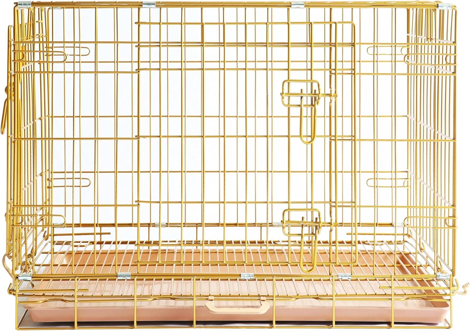 HOMEY PET 24" Gold Color Folding Design Dog Crate Puppy Ertra Small Breed Dog Kennels with Removable Floor Grid and Pull Out Tray, Dog Cage Copper Gold Finish