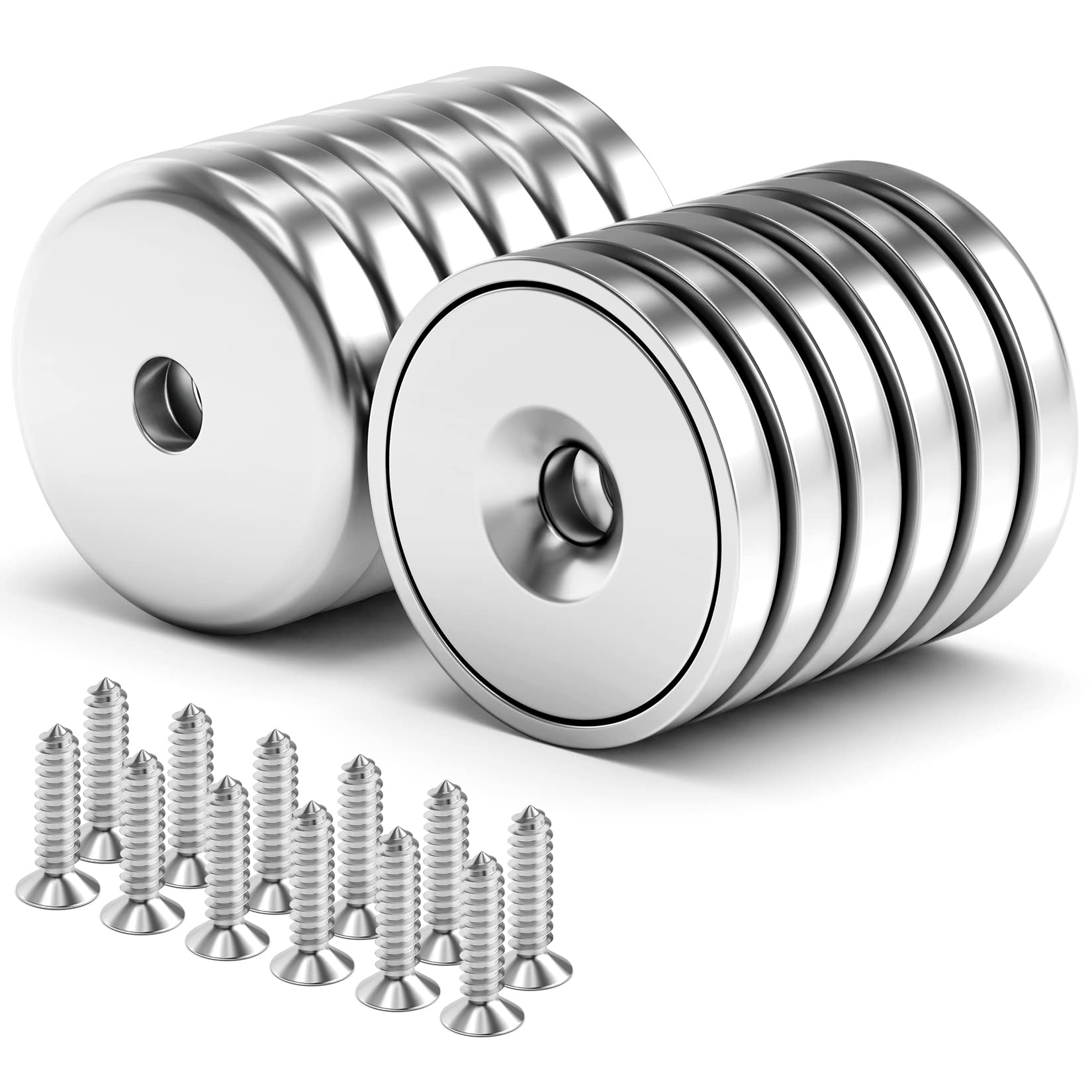 VNDUEEY Magnets with Holes, Strong Rare Earth Magnets, 8 Pack 40LBS Neodymium Cup Magnet with Stainless Screws for Wall Mounting, Round Base Disc Magnet for Kitchen, Office, Workplace, DIY Craft