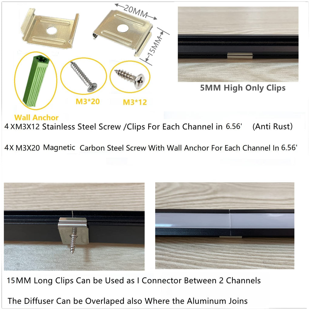 THMOOTHER Recessed LED Strip Channel Diffuser 10-Pack 6.56FT,23.5X7MM LED Tape Aluminum Track with Flange,Flush Mounted Wardrobe Bookcase Wine Cabinet Wooden Furniture Groove Integrated Low Profile