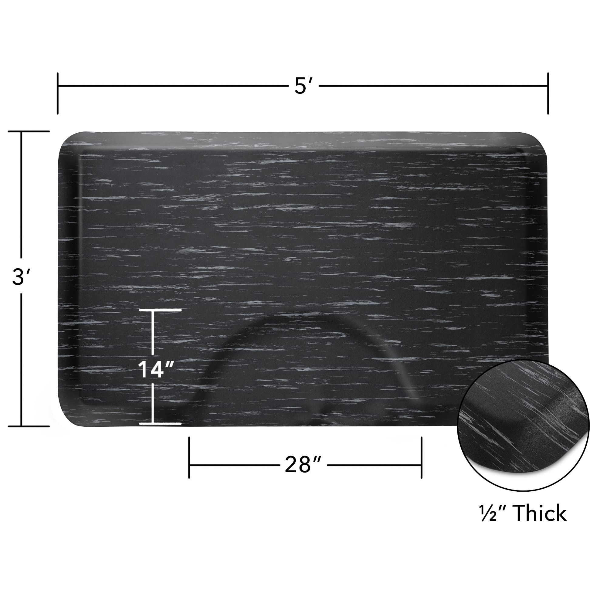 Saloniture 3 ft. x 5 ft. Salon & Barber Shop Chair Anti-Fatigue Floor Mat - Black Rectangle - 1/2 in. Thick