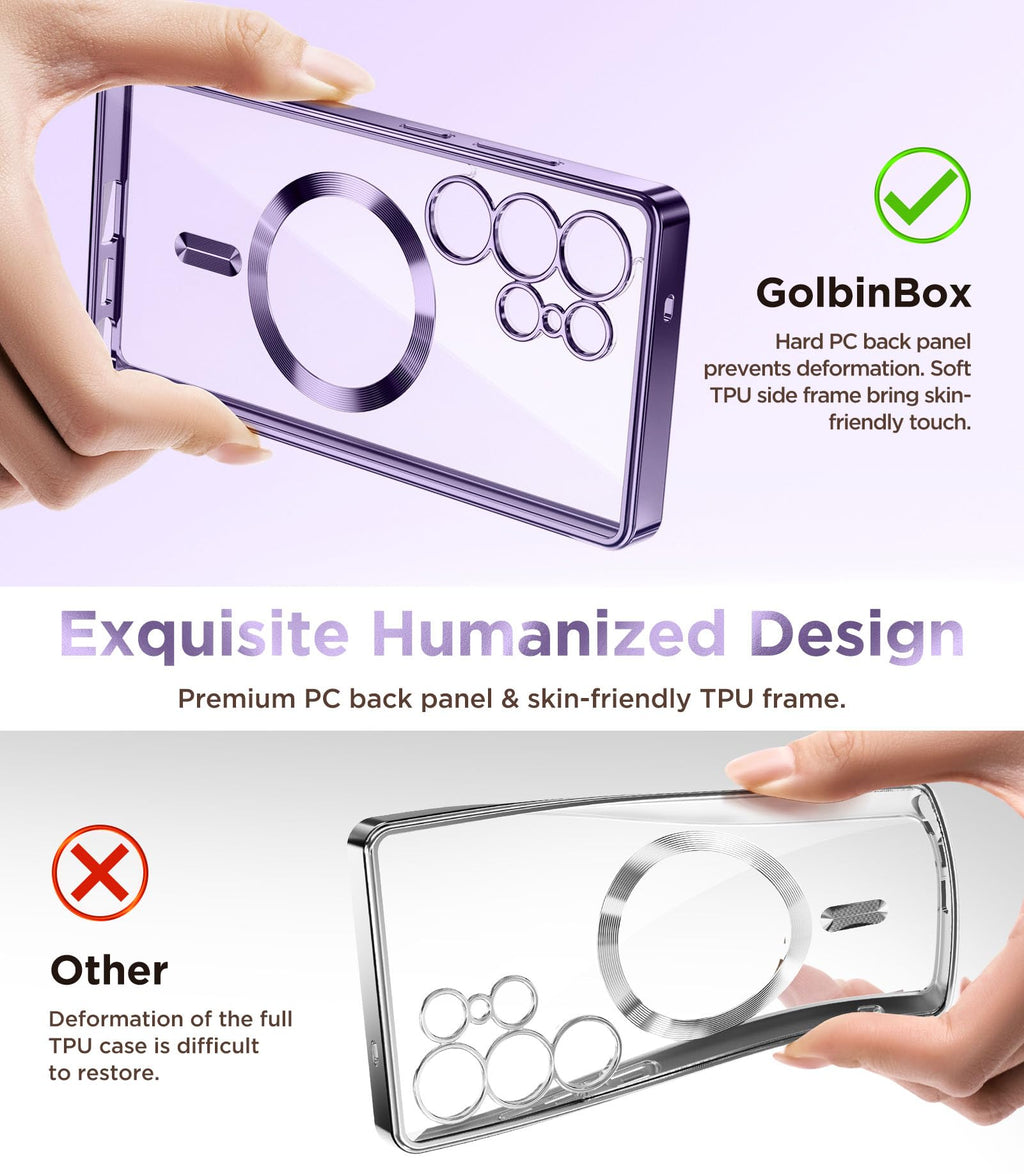 Magnetic Case Compatible with Samsung Galaxy S25 Ultra,Compatible with MagSafe,[Full Camera Protection][Screen Protector] Shockproof Plating Clear Phone Cover for Galaxy S25 Ultra(Black/Clear)