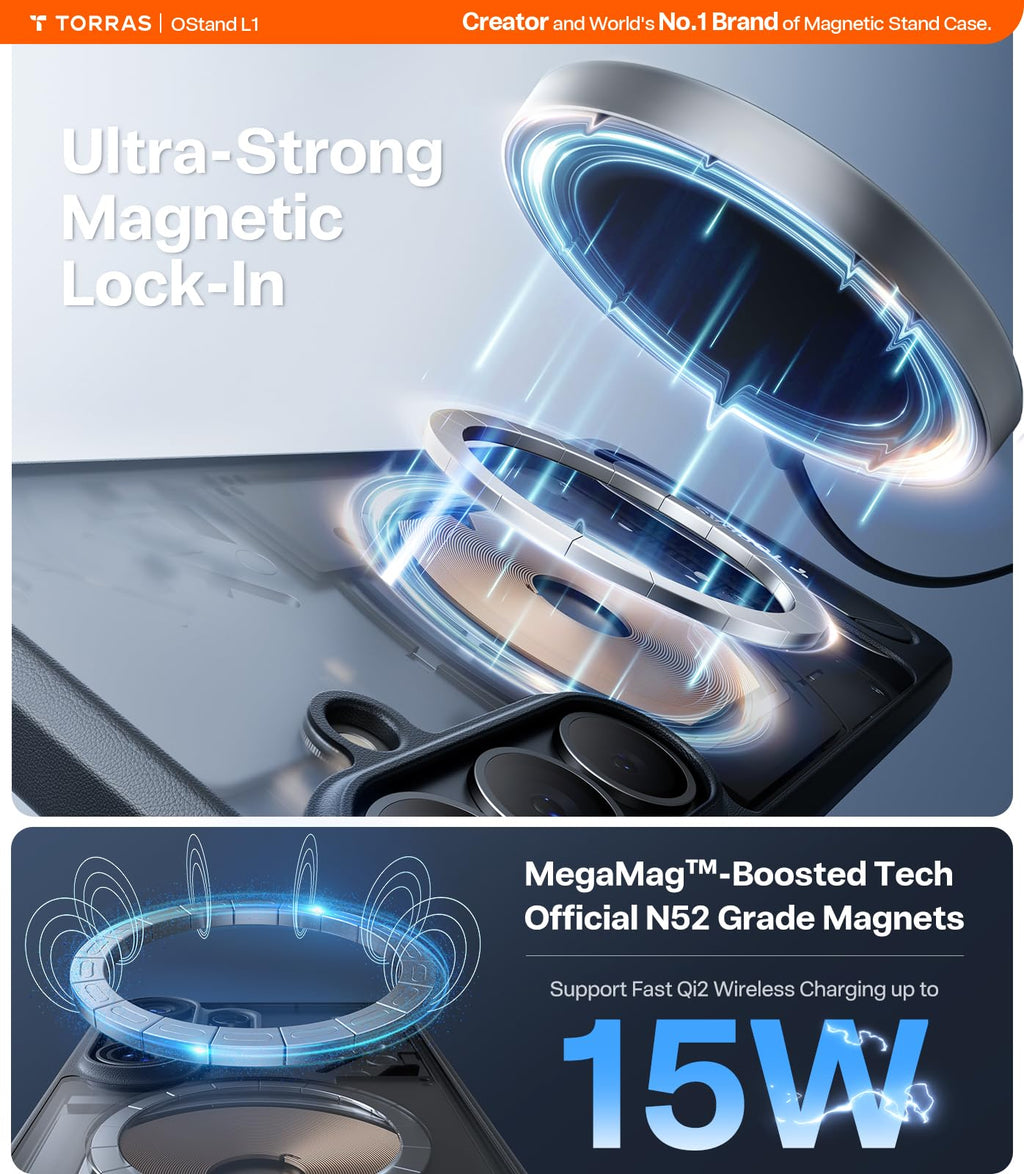 TORRAS Strong Magnetic & Seamless Stand for Samsung Galaxy S24 Ultra Case, Fit for MagSafe, Mil-Grade Drop Protection, Kickstand for Samsung Galaxy S24 Ultra Case, Translucent Back/Black Edge
