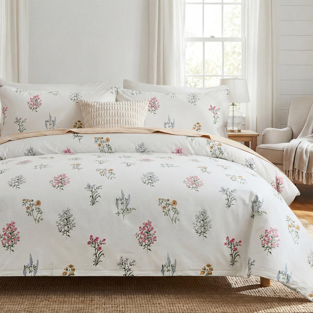 100% Natural Cotton Comforter Set Queen 3 Pcs Grayish Blue Bedding Sets with Luxurious Damask Pattern, Reversible Breathable Soft Comforter Sets for All Season