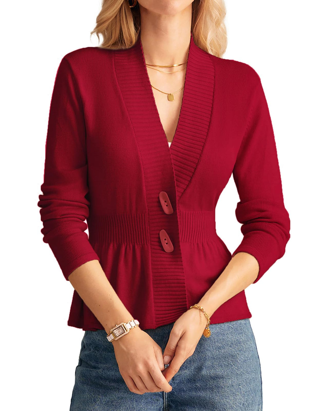 GRACE KARIN Women Cardigan Sweaters 2025 Fall,Long Sleeve Cropped Sweater Coat Trendy,Button Front Peplum Tops Lightweight
