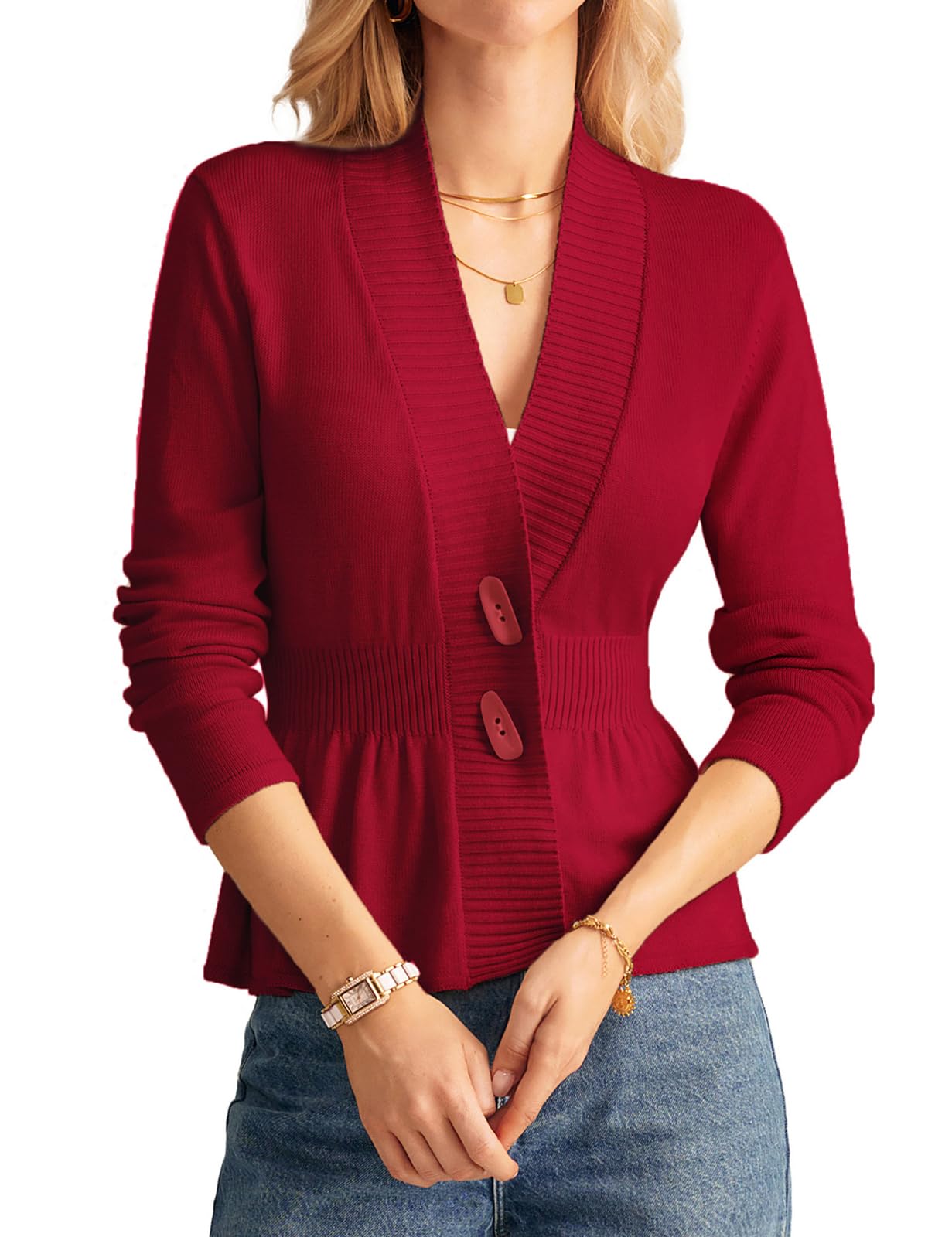 GRACE KARIN Women Cardigan Sweaters 2025 Fall,Long Sleeve Cropped Sweater Coat Trendy,Button Front Peplum Tops Lightweight