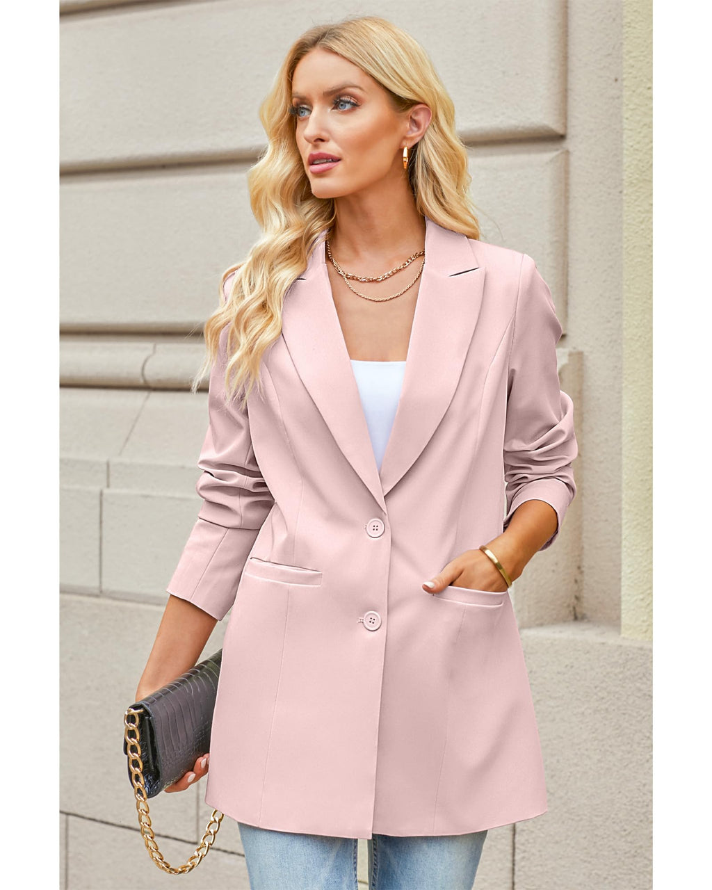 luvamia Blazers for Women Business Casual Long Blazer Jackets Dressy Work Professional Office Outfits Lapel Pockets