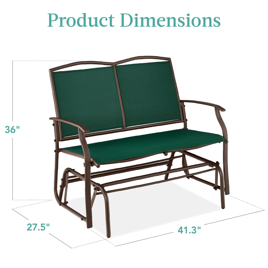 Best Choice Products 2-Person Outdoor Patio Swing Glider Steel Bench Loveseat Rocker for Deck, Porch w/Textilene Fabric, Steel Frame - Black