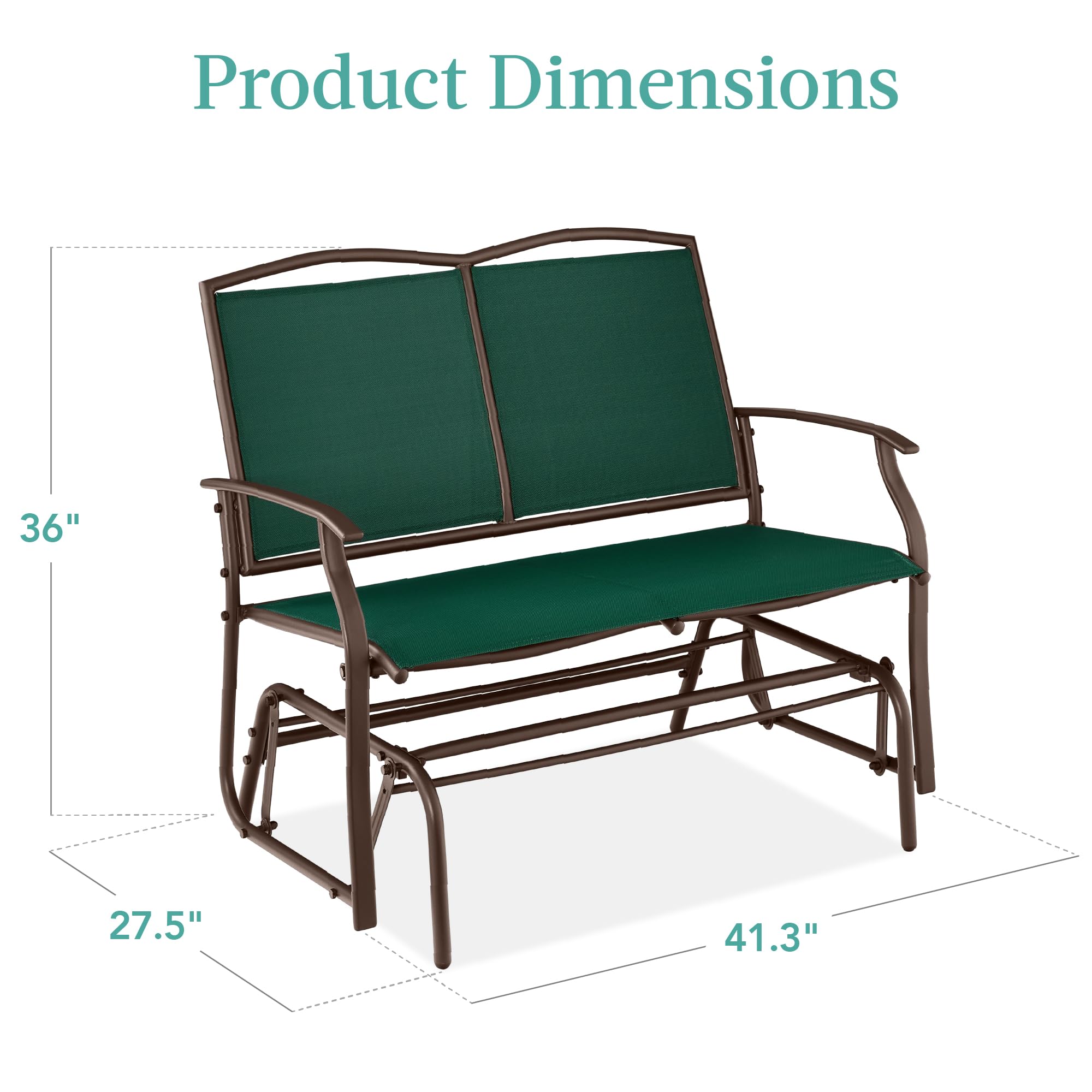 Best Choice Products 2-Person Outdoor Patio Swing Glider Steel Bench Loveseat Rocker for Deck, Porch w/Textilene Fabric, Steel Frame - Black
