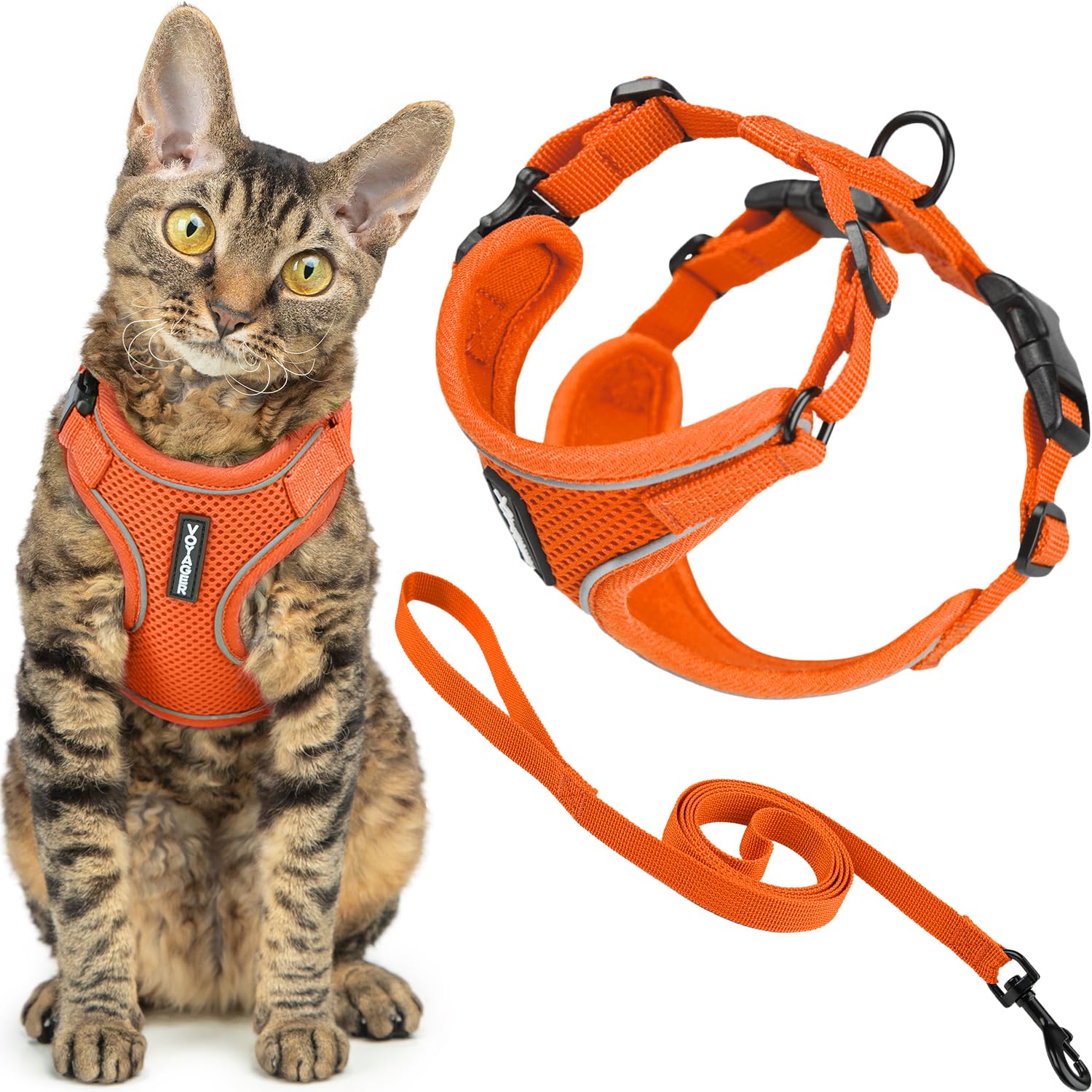 Voyager Escape-Proof Step-in Lock Cat Harness & 5ft Neoprene-Handle Leash Set All-Weather Mesh with Reflective Stitching for Small to Large Cats by Best Pet Supplies, Army (327), XXXS