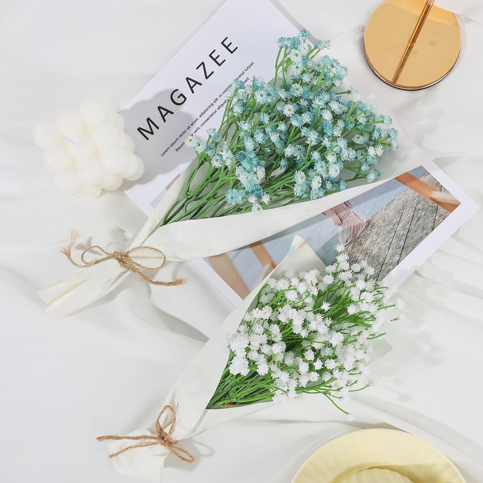 15 PCS Babys Breath Artificial Flowers Fake Babys Breath Flowers Artificial Bulk Blue Gypsophila Bouquets Real Touch Faux Flowers for Wedding Floral Arrangement Party Home Decoration