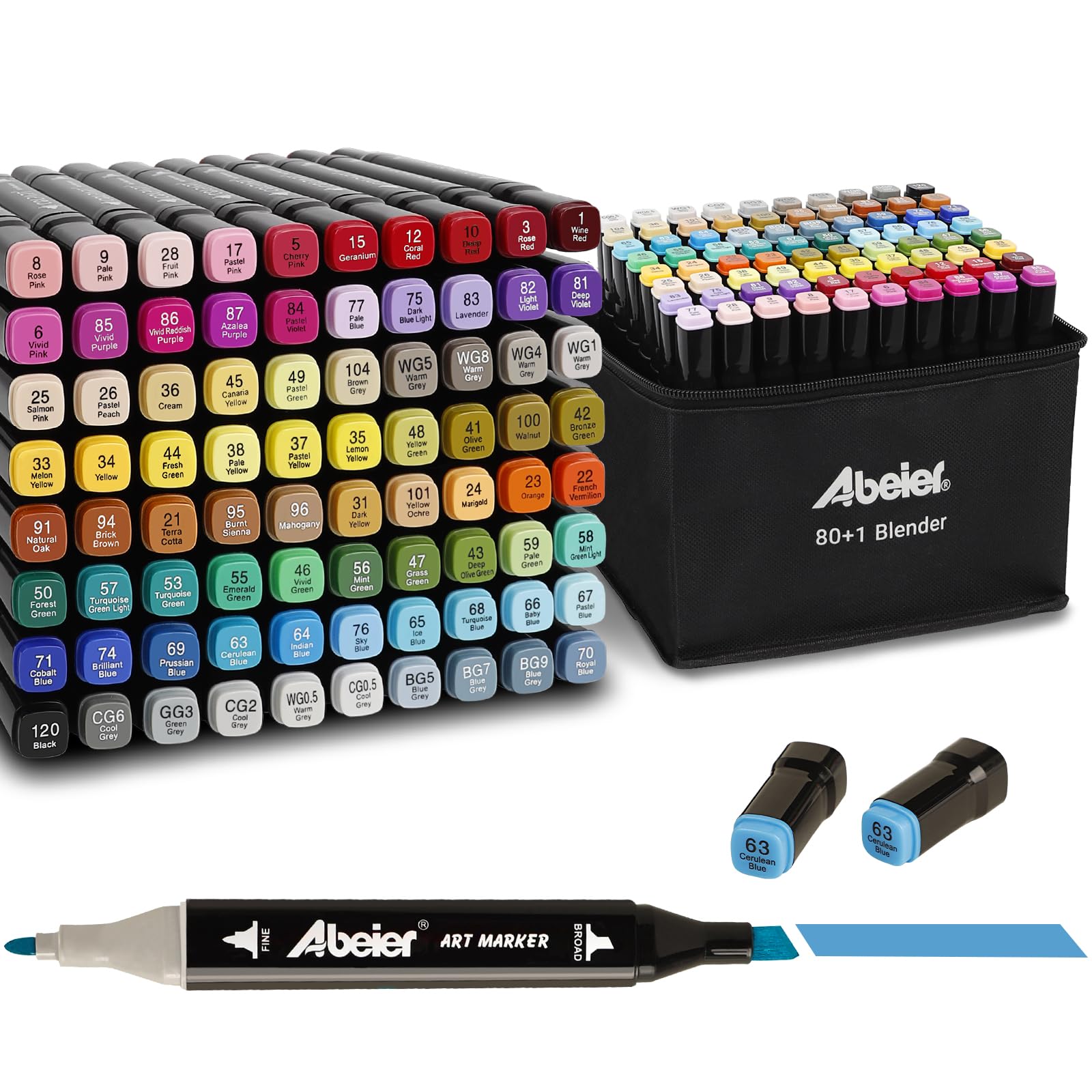 ABEIER Alcohol Markers, 100 Colors Dual Tip - Chisel& Fine, Coloring Markers Perfect for Adults, Ideal For Book Drawing Sketching Painting, Card Making
