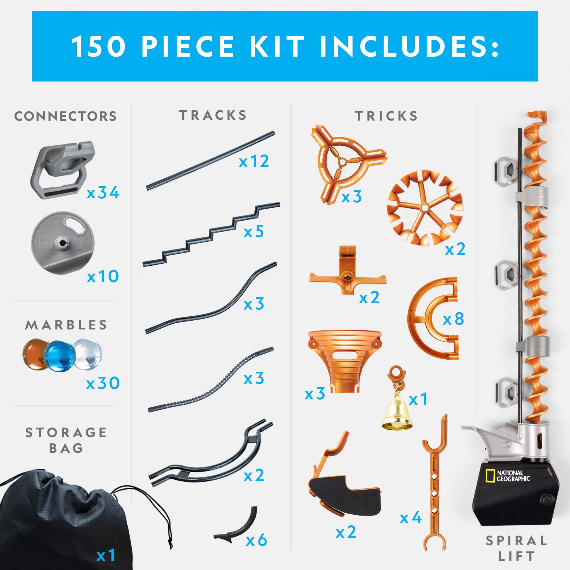 National Geographic Magnetic Marble Run - 75-Piece STEM Building Set for Kids & Adults with Magnetic Track & Trick Pieces & Marbles for Building A Marble Maze, STEM Project