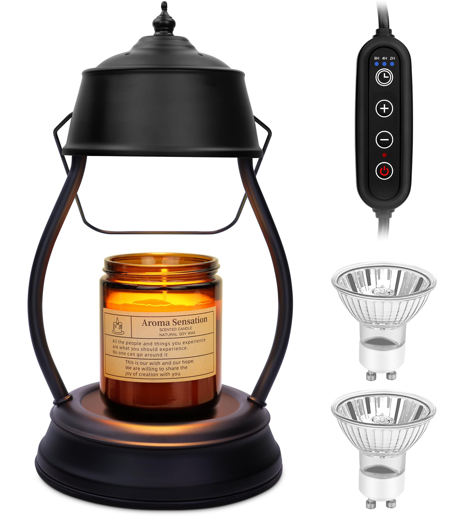 Candle Warmer Lamp, Dimmable Candle Warmer Lantern with Timer, Mothers Day Gifts for Women Mom, Office Home Decor, House Warming Gifts, Black Large Lantern Candle Lamp for New Home Bedroom Decor