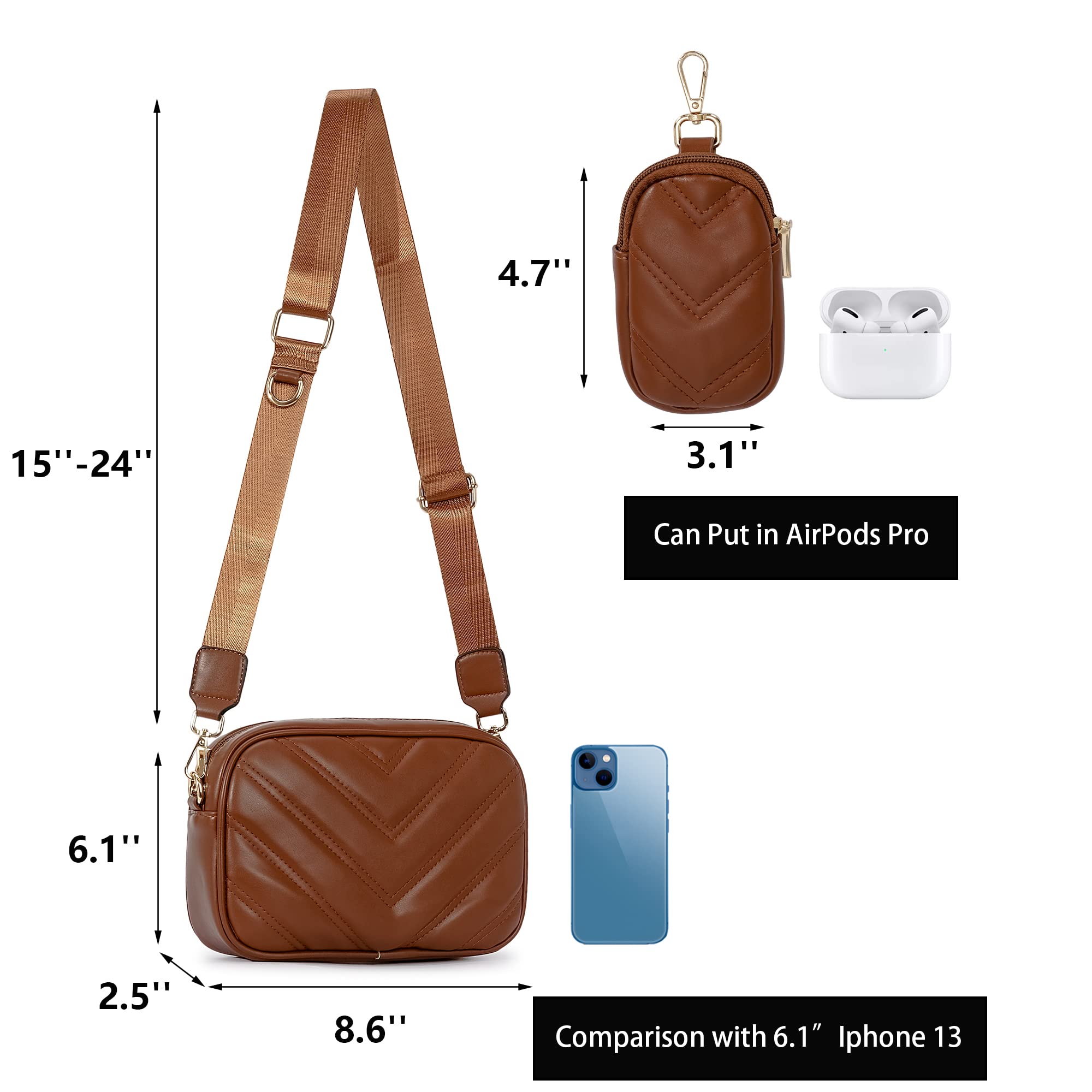 Herald Chevron Quilted Small Crossbody Bag with Coin Purse Pouch, Women Square Camera Side Shoulder 2 Size Handbags | Chevron