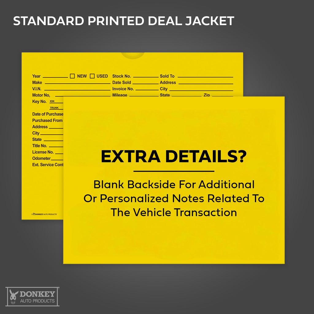 Printed Vehicle Deal Envelopes 9x12 Deal Jackets (100 shrink wrapped) (Blue)