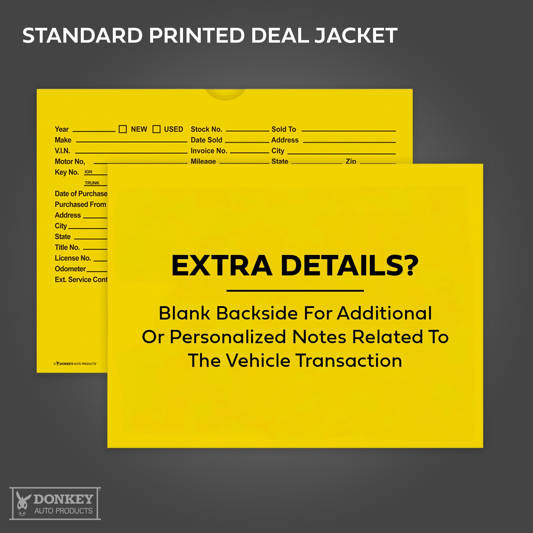 Printed Vehicle Deal Envelopes 9x12 Deal Jackets (100 shrink wrapped) (Blue)