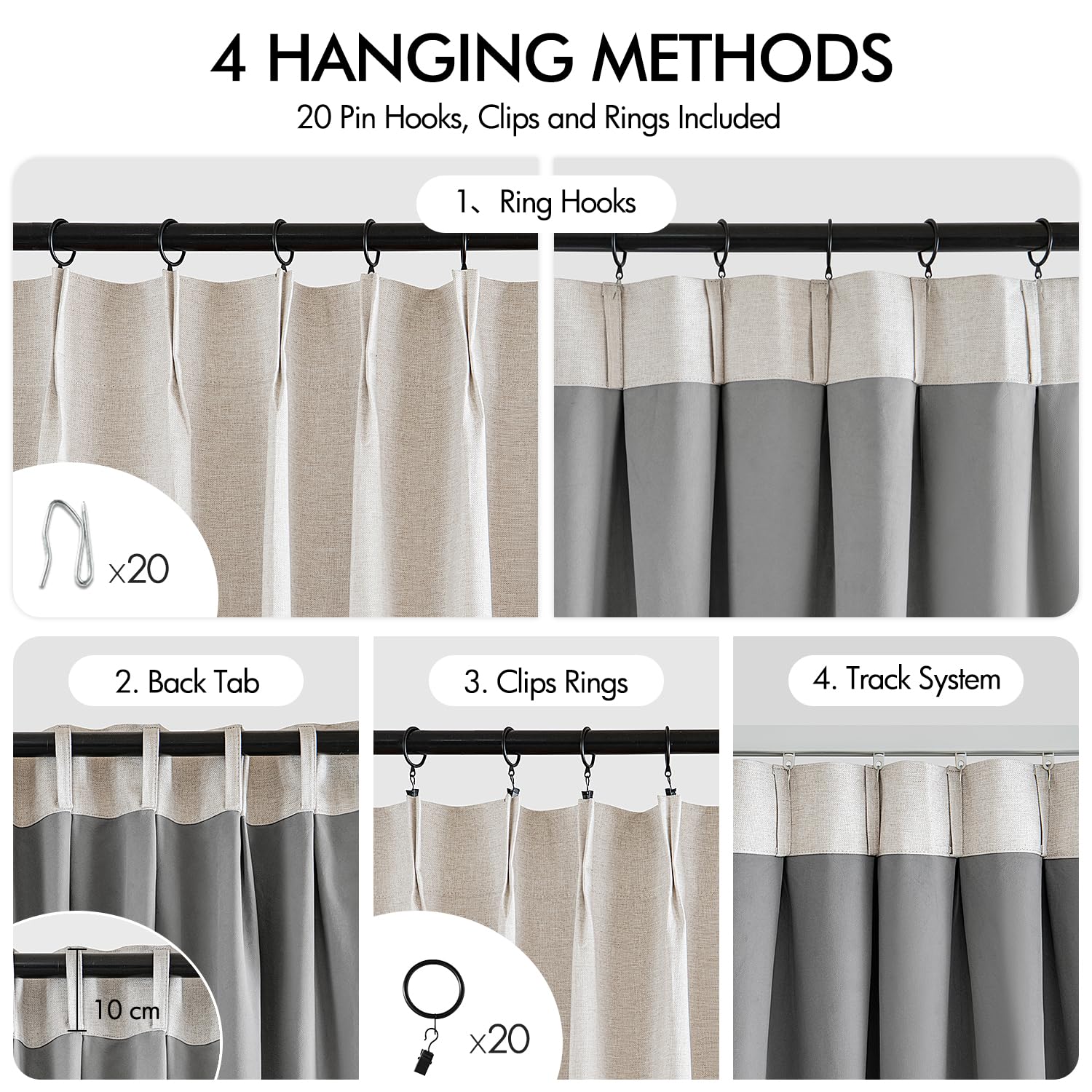 MIULEE Linen Pinch Pleated 100% Blackout Curtains for Bedroom 84 Inch Long 2 Panels Set- Back Tab Track Beige Thermal Insulated Cream Black Out Triple Pleat Room Darkening Drapes with Hooks, Greige