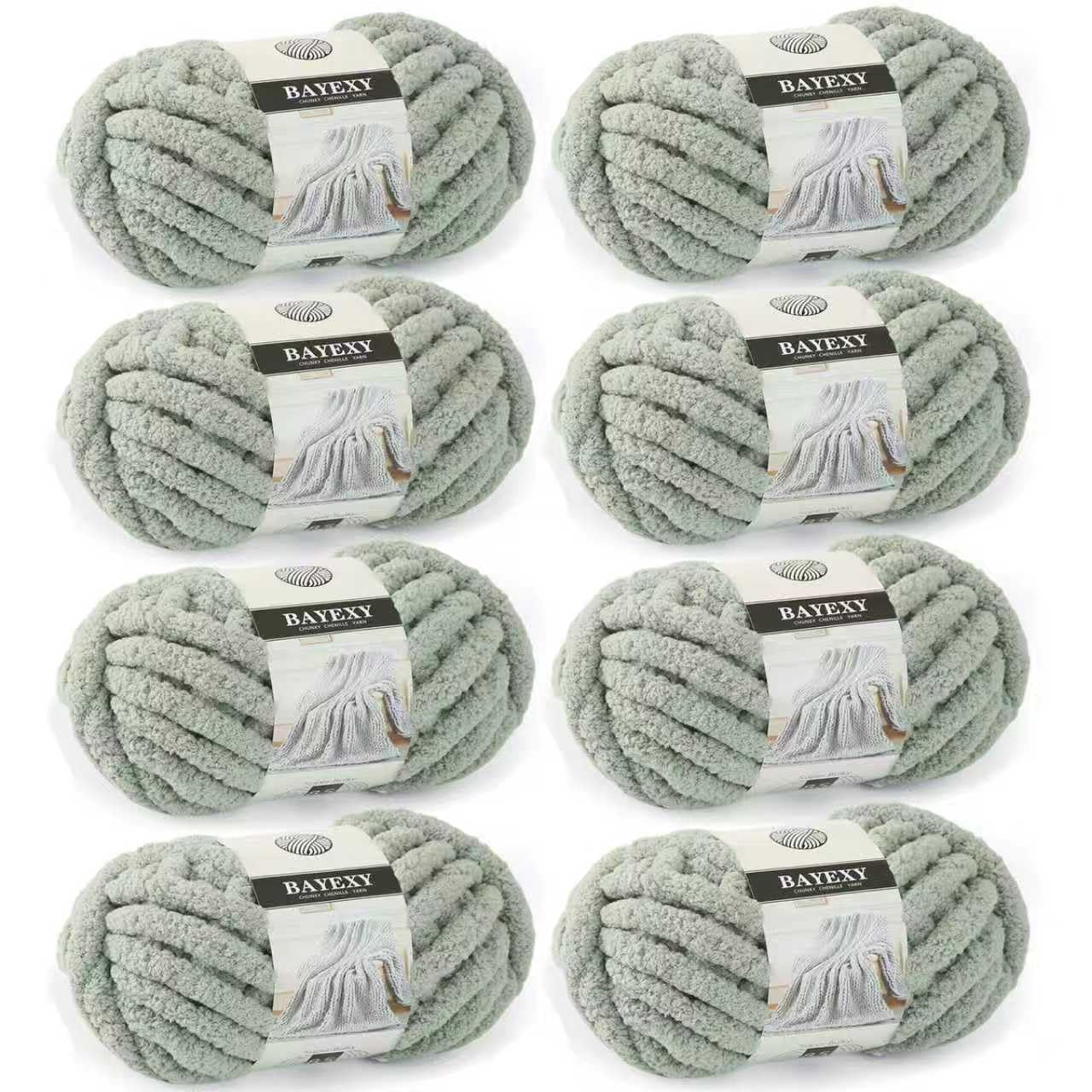 Chunky Chenille Yarn for Hand Knitting 8 Jumbo Pack Jumbo Chunky Yarn for Hand Soft Blanket Knitting, Bulky Thick Fluffy Yarn for Crocheting (Black)