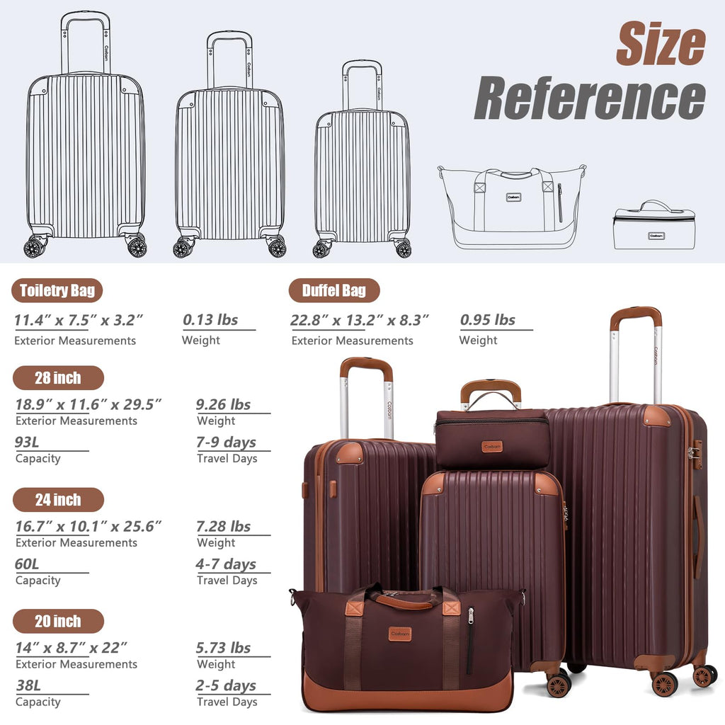Cosbarn Luggage Sets 5 Piece Suitcases with Wheels, Suitcase Set ABS Hard Case Luggage with TSA Lock Spinner Wheels Durable Travel Luggage