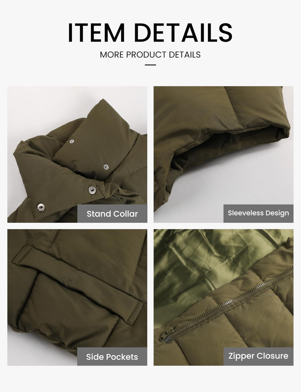 Himosyber Womens Puffer Vest Sleeveless Casual Loose Winter Warm Lightweight Stand Collar Down Jacket Coats