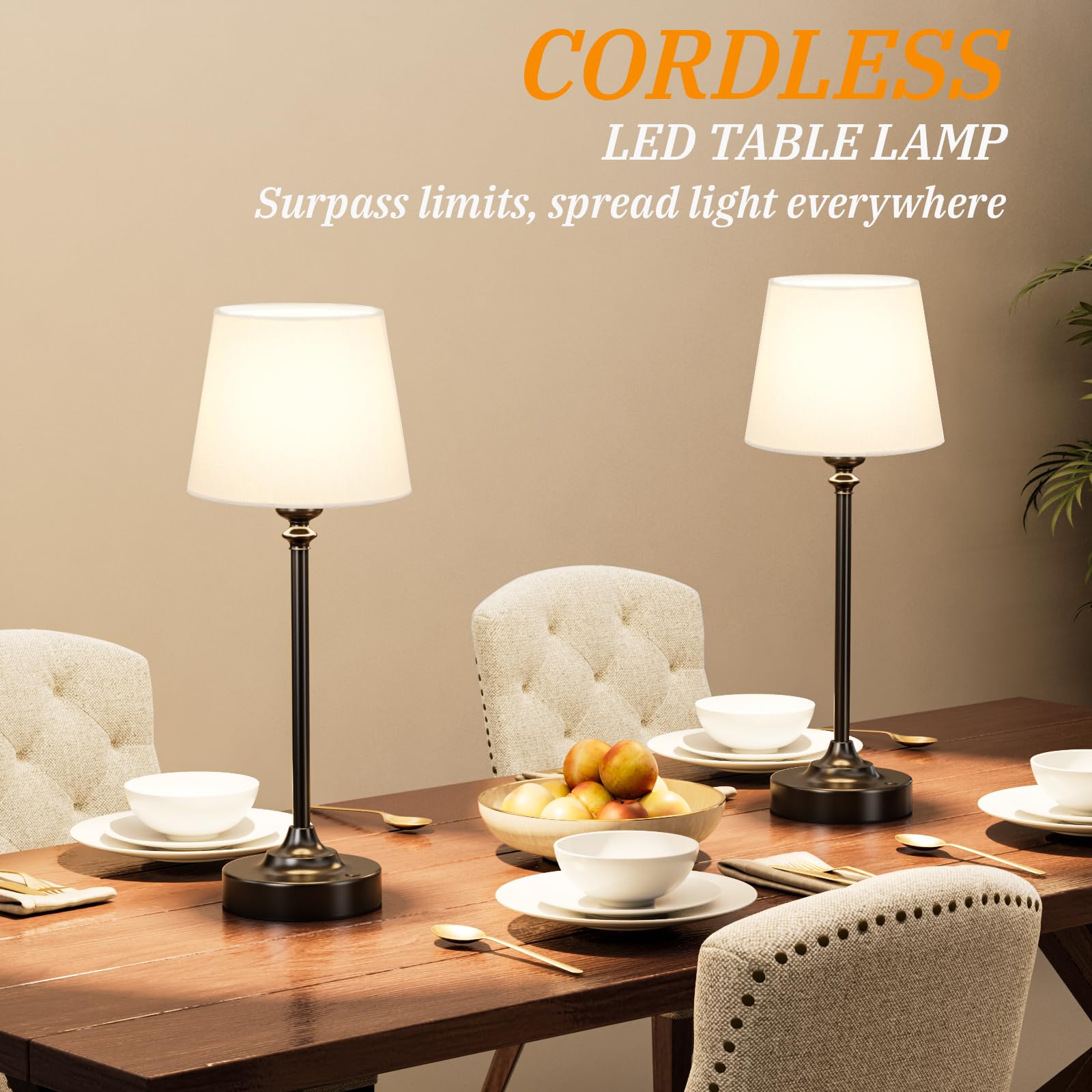 Touch Control Cordlss Table Lamp, USB-C Rechargeable Lamp with Stepless Dimming, 4000mAh Battery Operated Bedside Lamp for Bedroom, Living Room, Night Light & Emergency Lighting, Black, 1 Pack