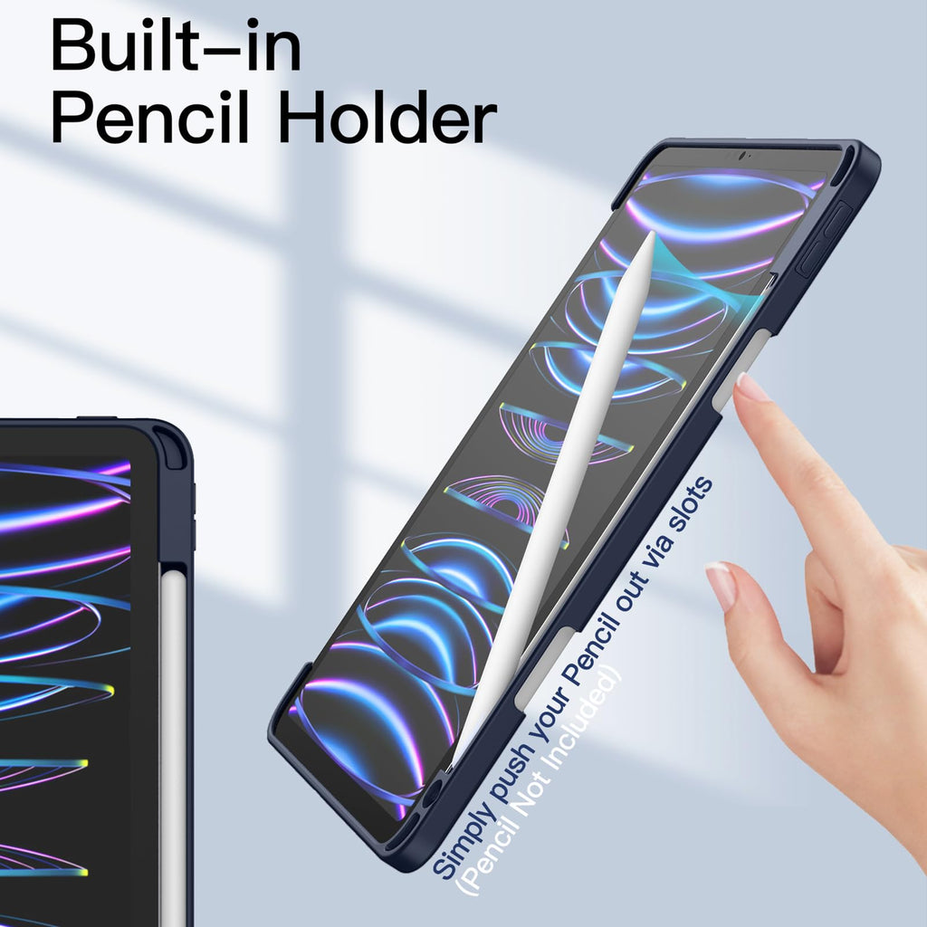 JETech Case ONLY for iPad Pro 11 Inch (2022/2021/2020/2018) with Pencil Holder, Clear Transparent Back Shell Slim Stand Shockproof Tablet Cover, Auto Wake/Sleep (Black)