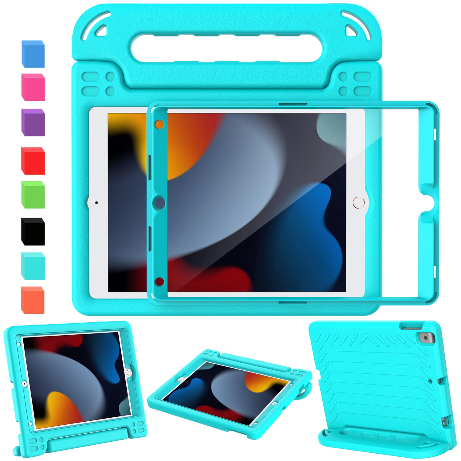 AVAWO Kids Case for iPad 10.2" 9th & 8th & 7th Generation, iPad 10.2 2021/2020/2019 Case with Built-in Screen Protector, Light Weight Shock Proof Handle Stand Friendly Cover for iPad 10.2" - Black