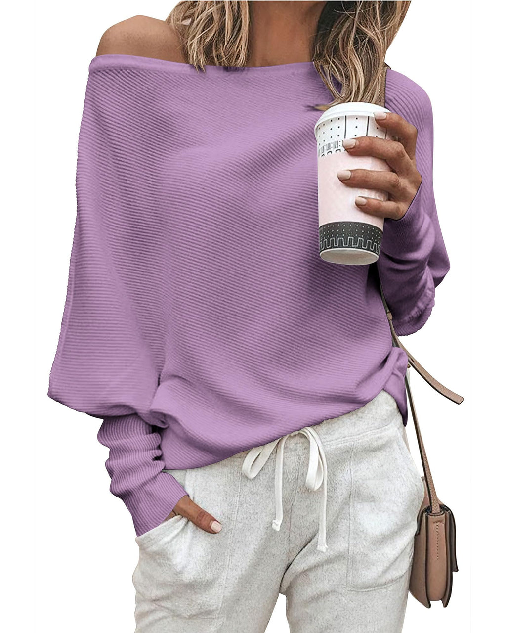 Zenlonr Women's Fall Sweaters 2026 Casual Long Batwing Sleeve Loose Off Shoulder Knit Pullovers Jumper Tops