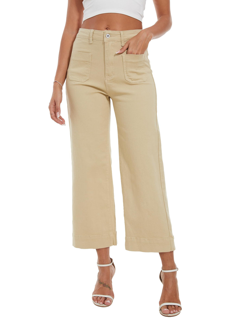 Wide Leg Jeans for Women Trendy High Waisted Flare Jeans Cropped Pants Stretchy Baggy