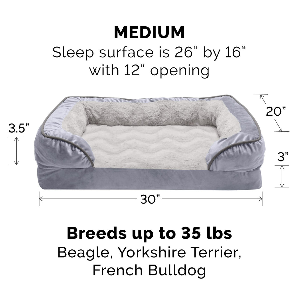 Furhaven Cooling Gel Dog Bed for Medium/Small Dogs w/ Removable Bolsters & Washable Cover, For Dogs Up to 35 lbs - Plush & Velvet Waves Perfect Comfort Sofa - Brownstone, Medium