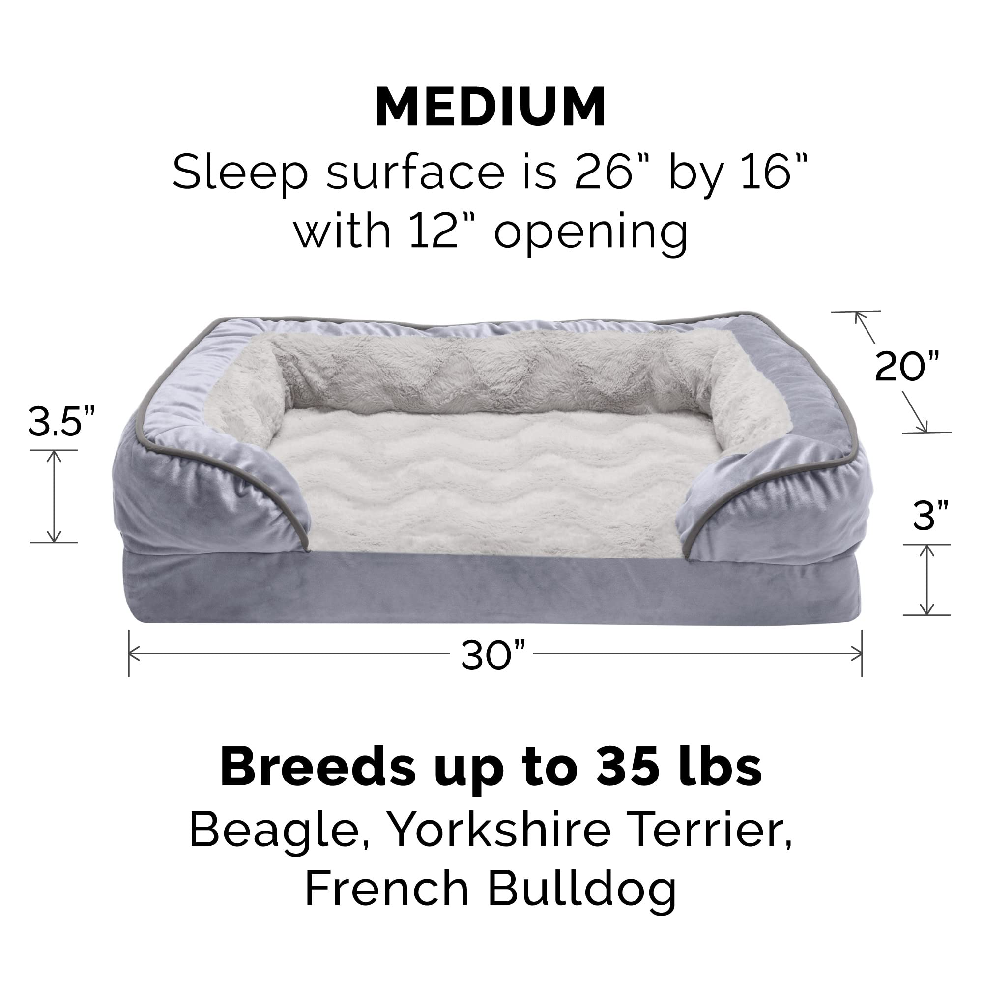Furhaven Cooling Gel Dog Bed for Medium/Small Dogs w/ Removable Bolsters & Washable Cover, For Dogs Up to 35 lbs - Plush & Velvet Waves Perfect Comfort Sofa - Brownstone, Medium