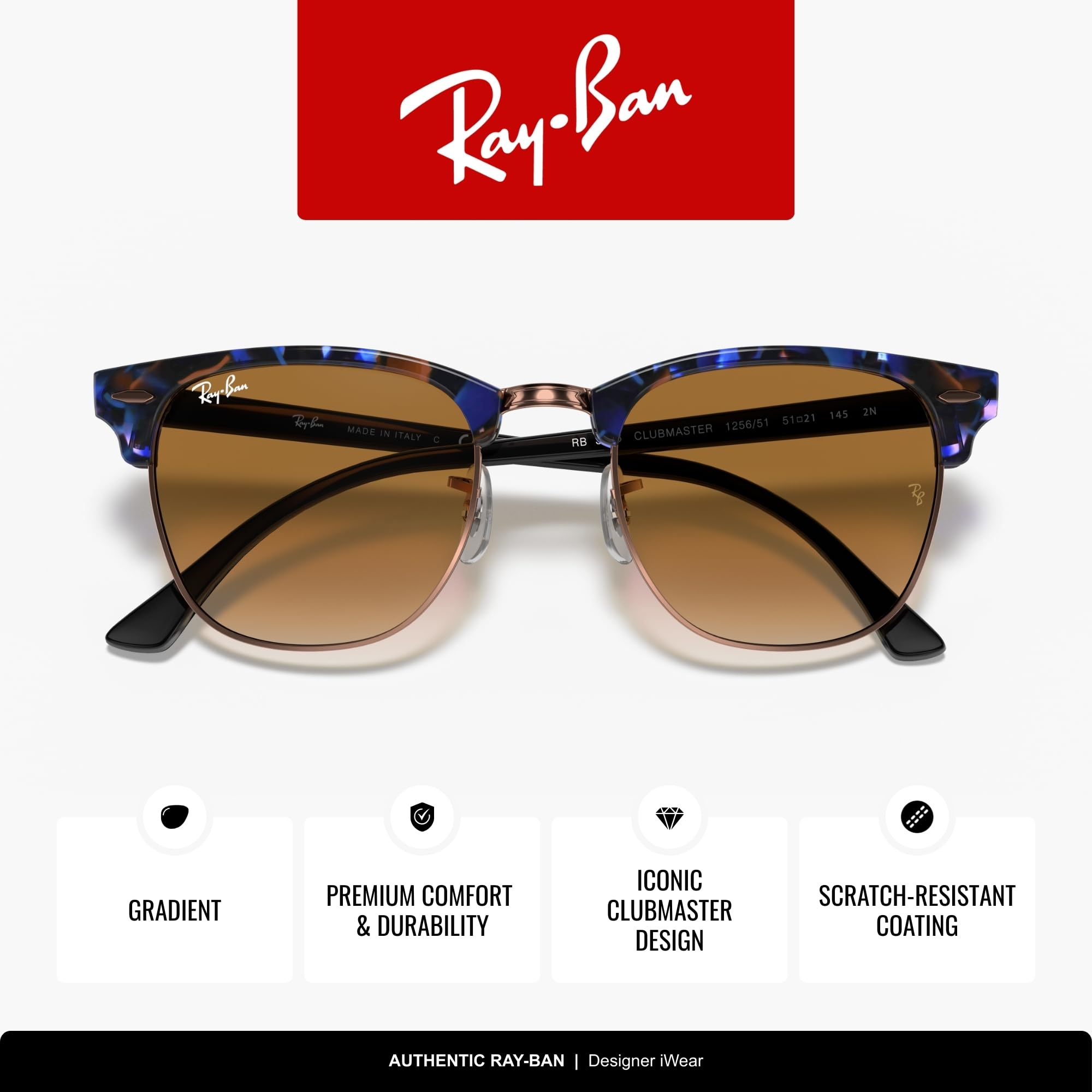 Ray-Ban RB3016 Clubmaster Classic Square Sunglasses for Men for Women