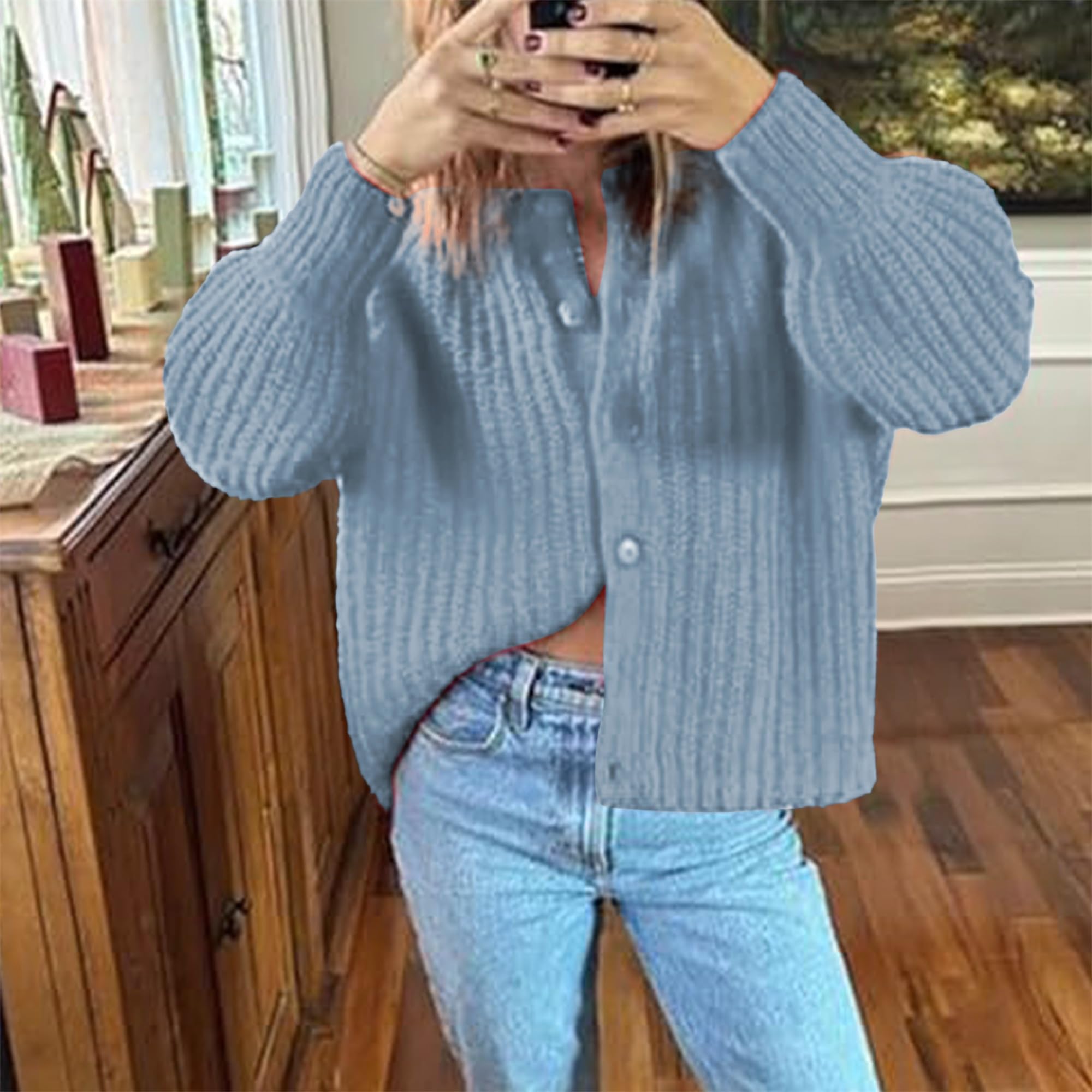 Hixiaohe Cardigan Sweater for Women Long Sleeve Button Y2K Chunky Knit Sweater Fall Casual Open Front Outwear Knitwear Coat