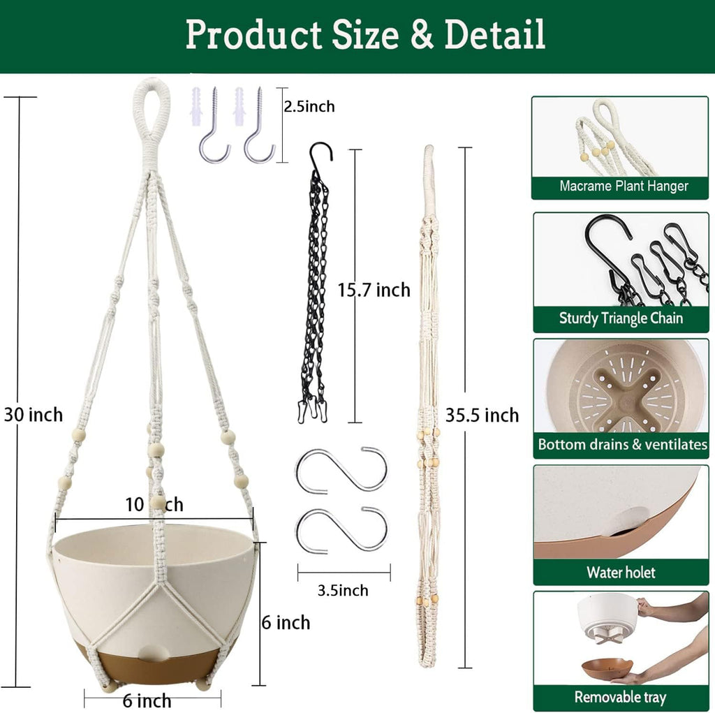 Koalaime Hanging Planter Self Watering 10 Inch, 2 Pack Indoor Outdoor Hanging Baskets, Hanging Flower Pots with Drainage Hole & 2 Kinds of Plant Hangers for Garden Home Decor(Green)…