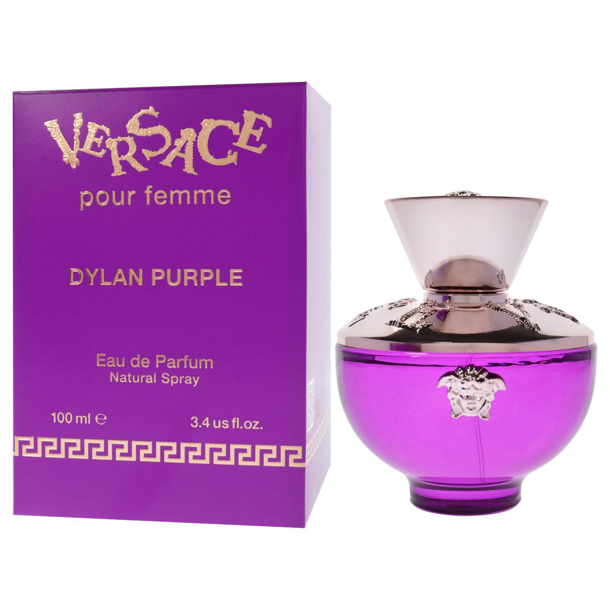 Versace Dylan Purple for Women 4 Piece Set Includes: 3.4 oz Eau de Parfum Spray + 3.4 oz Perfumed Bath Shower Gel + 3.4 oz Perfumed Body Lotion + 0.17 oz Eau de Parfum