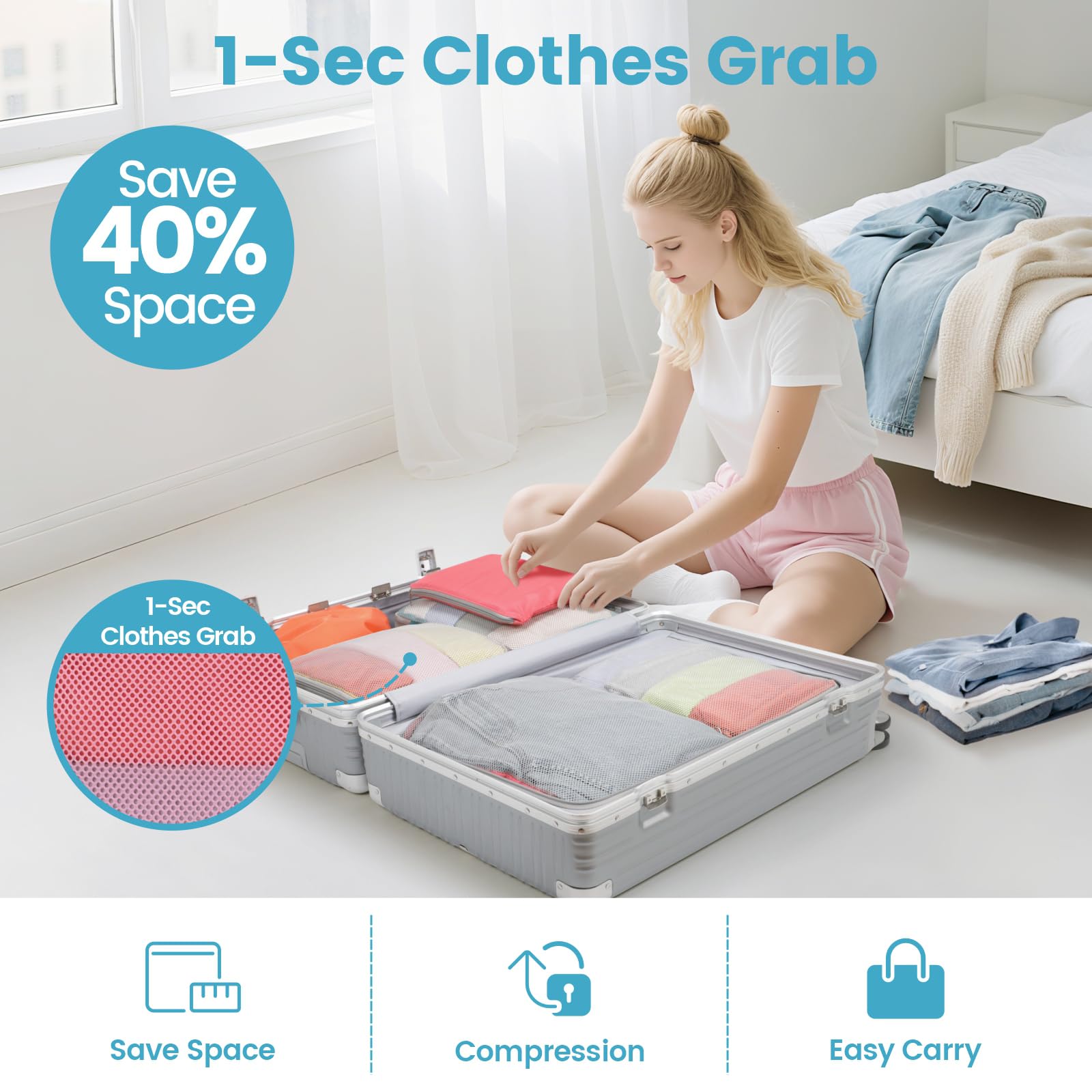 Cambond Compression Packing Cubes for Travel - Lightweight Expandable Travel Bags Luggage Organizers Travel Essentials Compression Cubes for Travel Space Saver for Carry on Suitcases Organizer