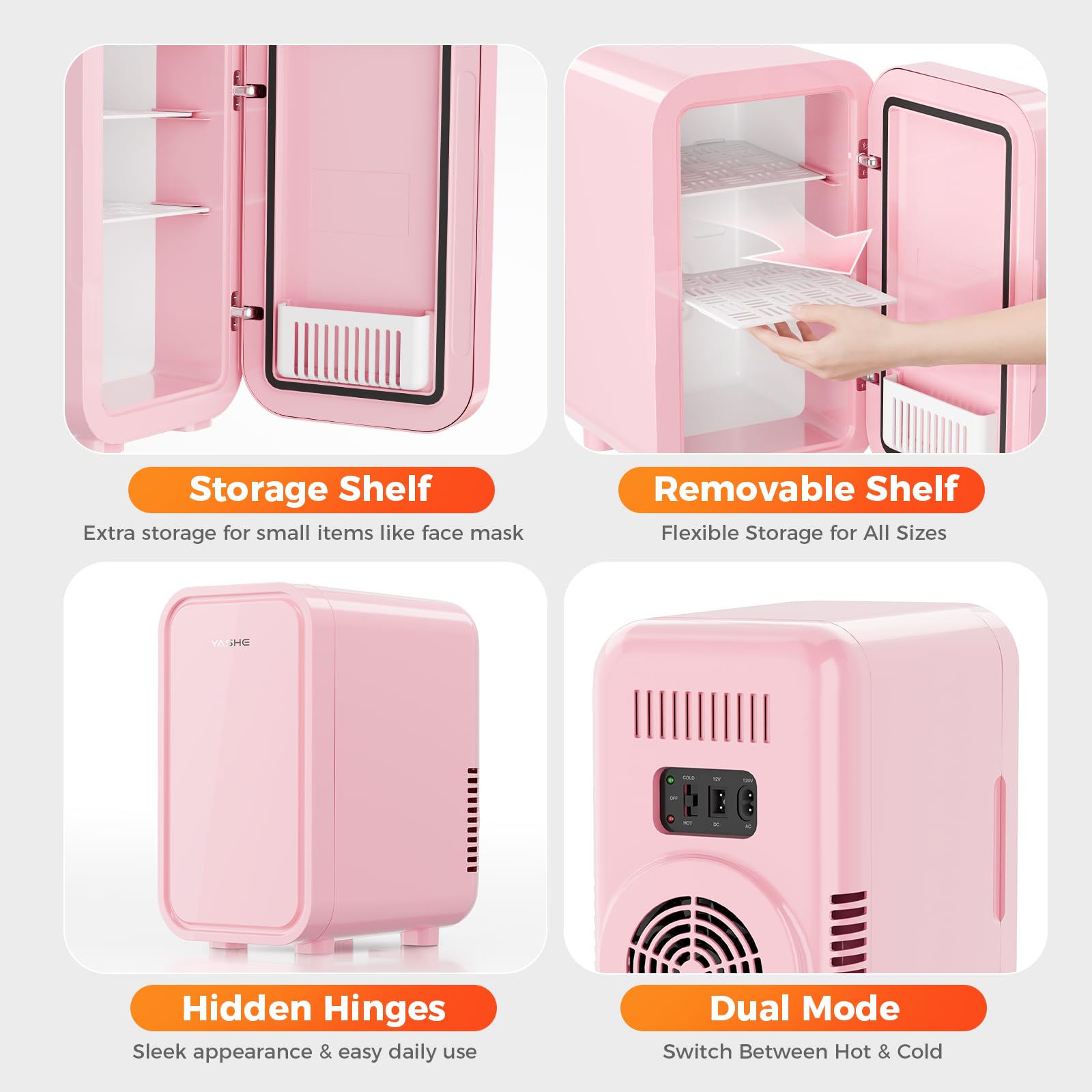 YASHE Mini Fridge, 4 Liter/6 Can Mini Makeup Fridge, 110V AC/ 12V DC Portable Thermoelectric Cooler&Warmer for Skincare, Drink, Cosmetic, Medicine, Small fridge for Bedroom, Office, Dorm, Car, Black