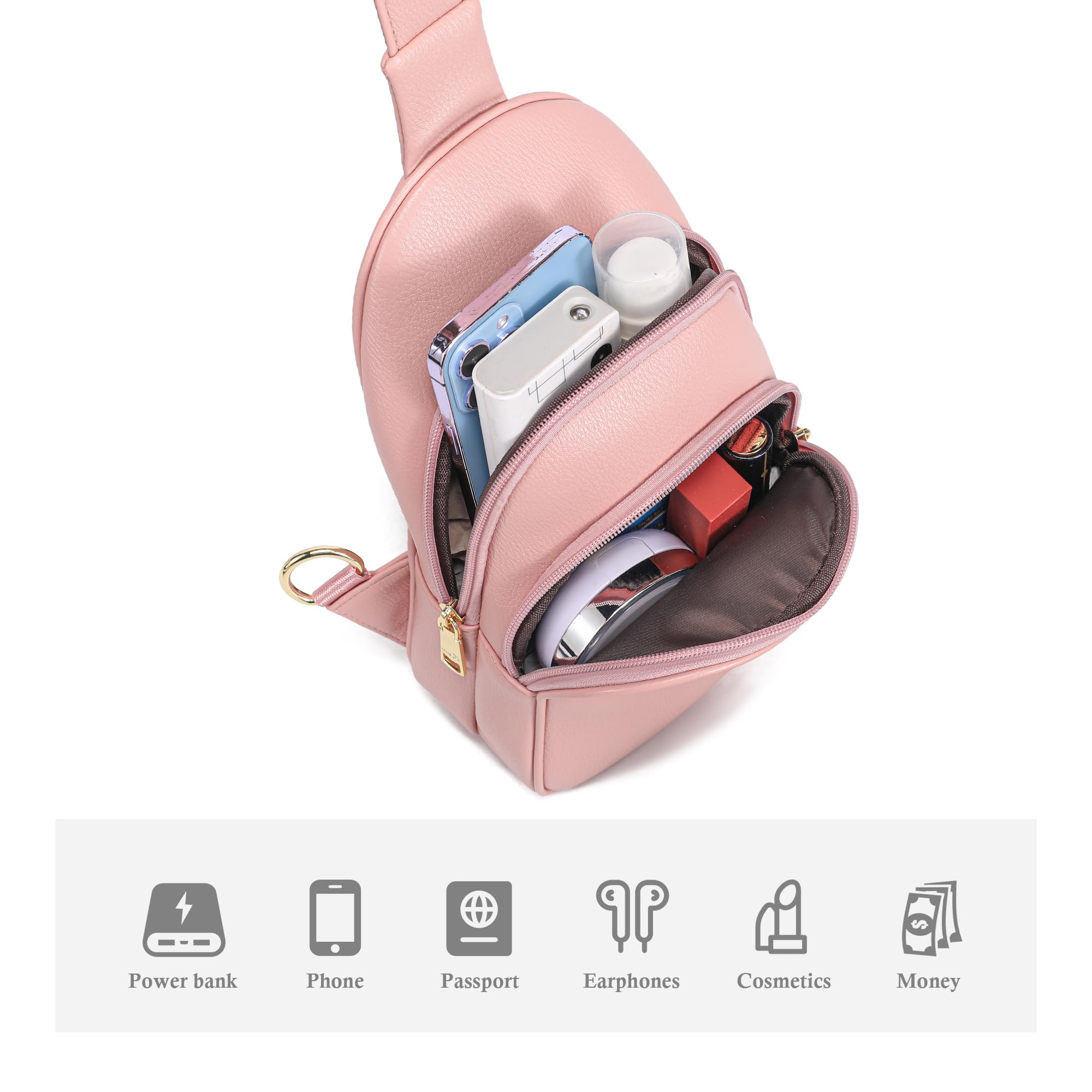 INICAT Small Crossbody Sling Bags Faux Leather Fanny Packs Purses for Women Everyday & Travel