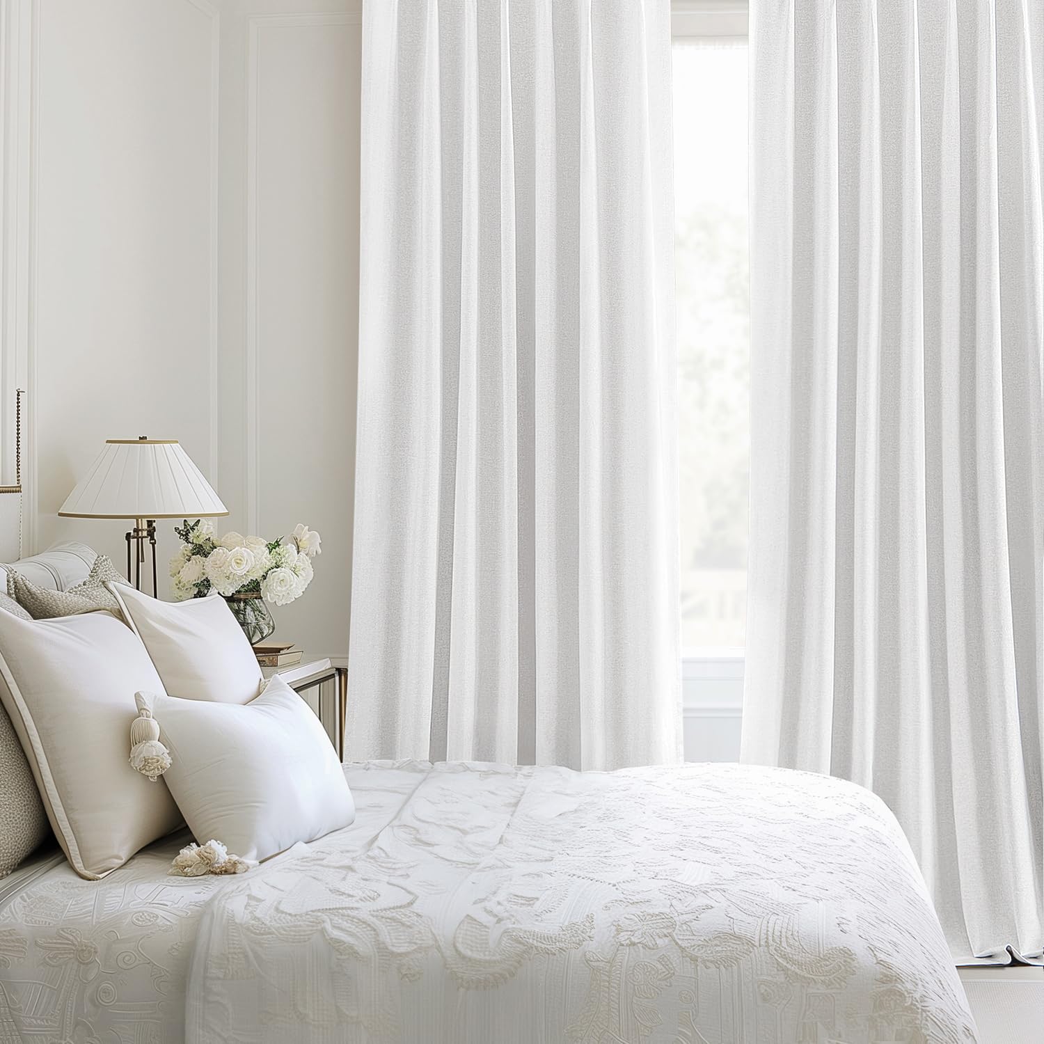MIULEE Linen Pinch Pleated 100% Blackout Curtains for Bedroom 84 Inch Long 2 Panels Set- Back Tab Track Beige Thermal Insulated Cream Black Out Triple Pleat Room Darkening Drapes with Hooks, Greige