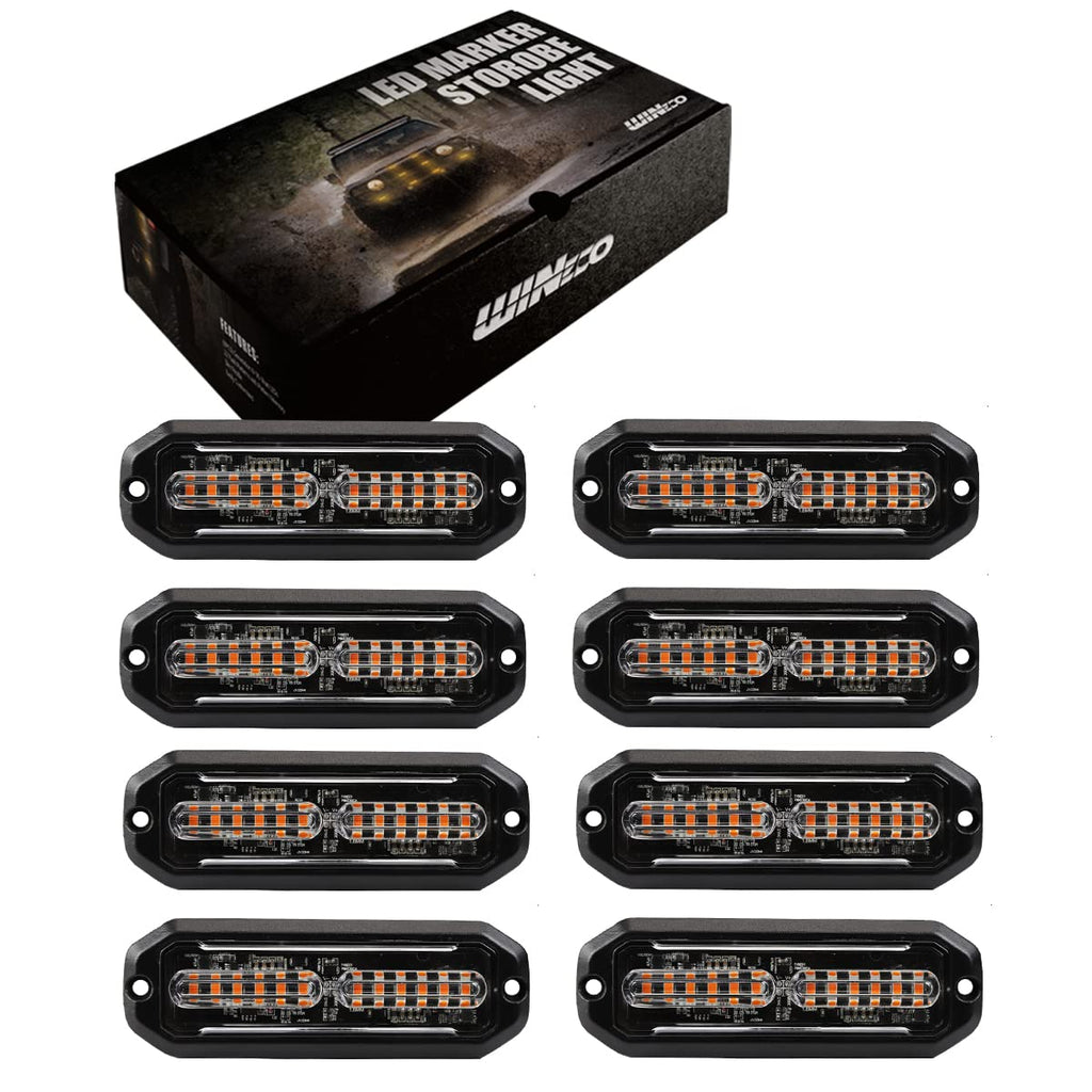 WINECO Amber led strobe lights for trucks 8pcs 12-LED Surface Mount Flashing Strobe Lights kit for Trucks Car Vehicles LED Mini Grille Grill Strobe Light Head Emergency Hazard Warning lights