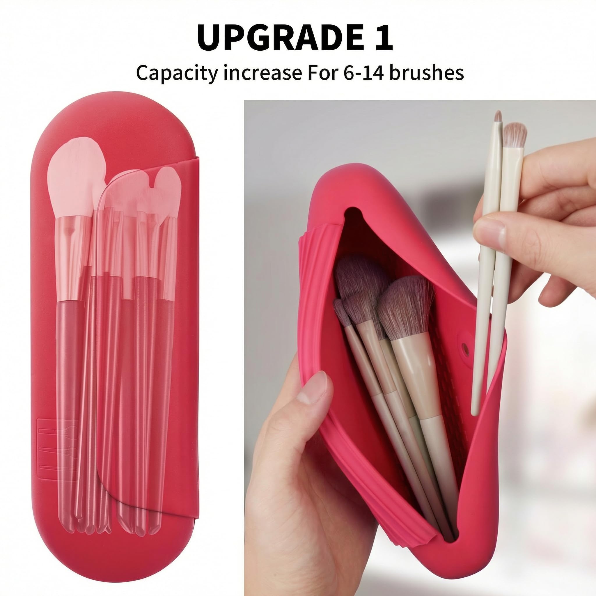 AGIKET Silicone Makeup Brush Holder Travel Cosmetic Bag：Soft Portable Cosmetic Face Brushes Holder with Upgrade Anti-Fall Out Magnetic Closure, Large Travel Makeup Brush Case - Walnut