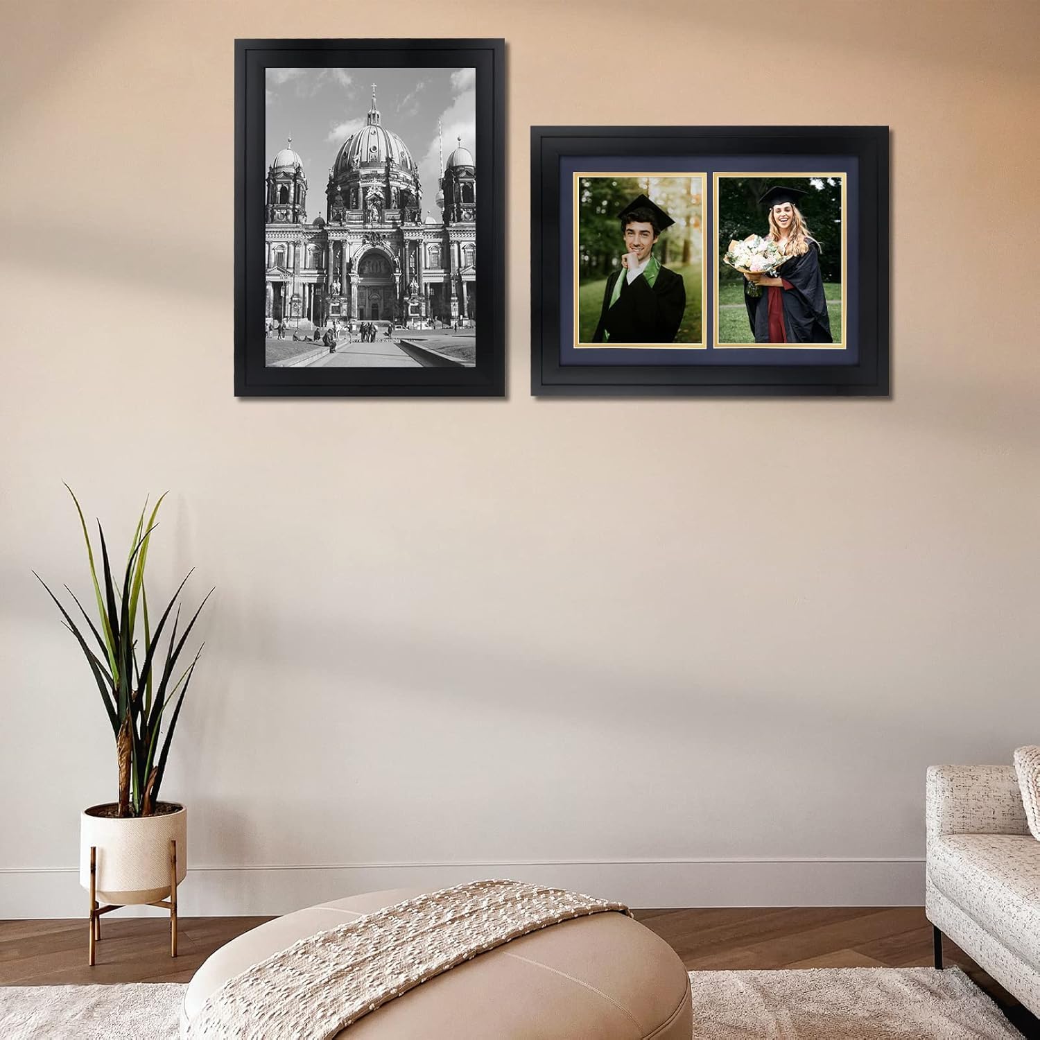 Golden State Art, 13x19 Picture Frame - Displays 11x17 Photo with Mat or 13x19 Without Mat, Wide Moulding Solid Wood Frame for Wall Display, Black